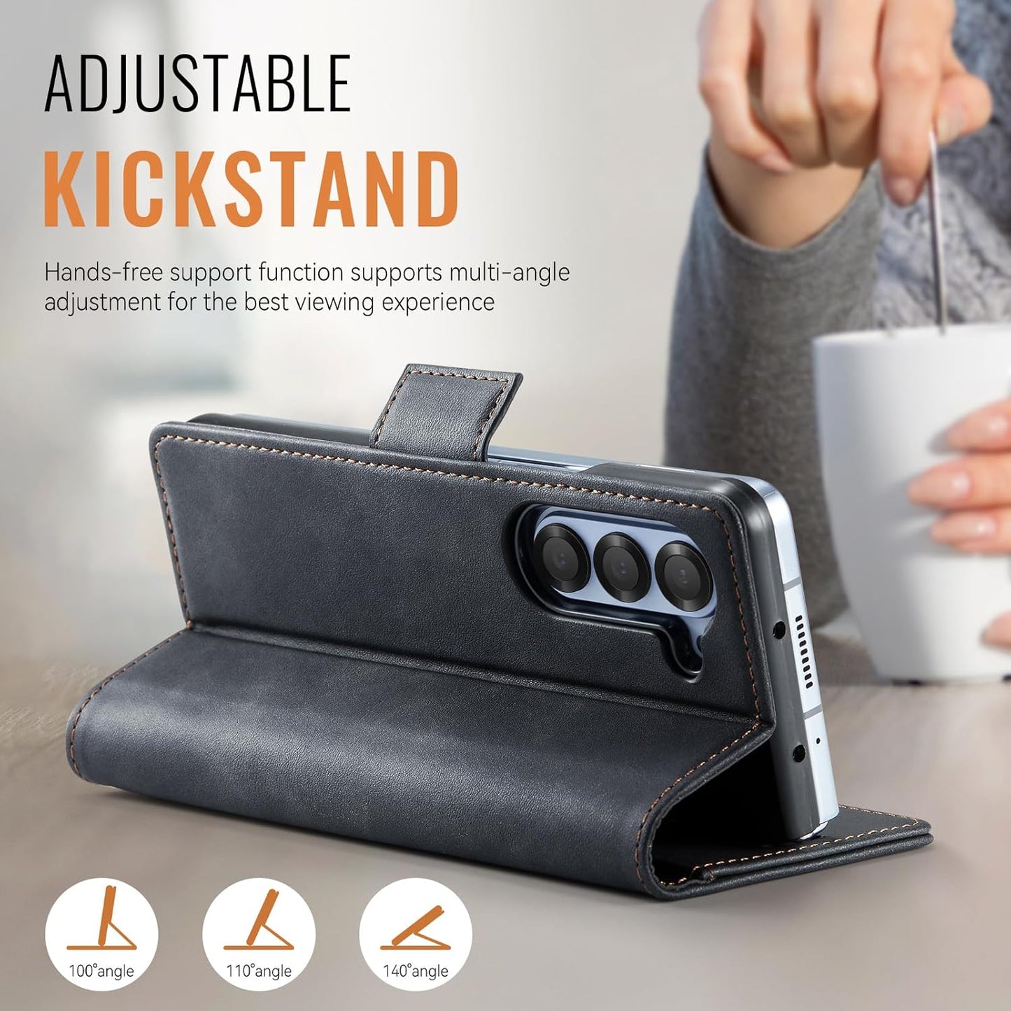 iTape Soft leather wallet case for Samsung Z Fold6, RFID (anti-theft), wallet card slot flip cover stand for Samsung Z Fold6 Support wireless charging Rose Gold