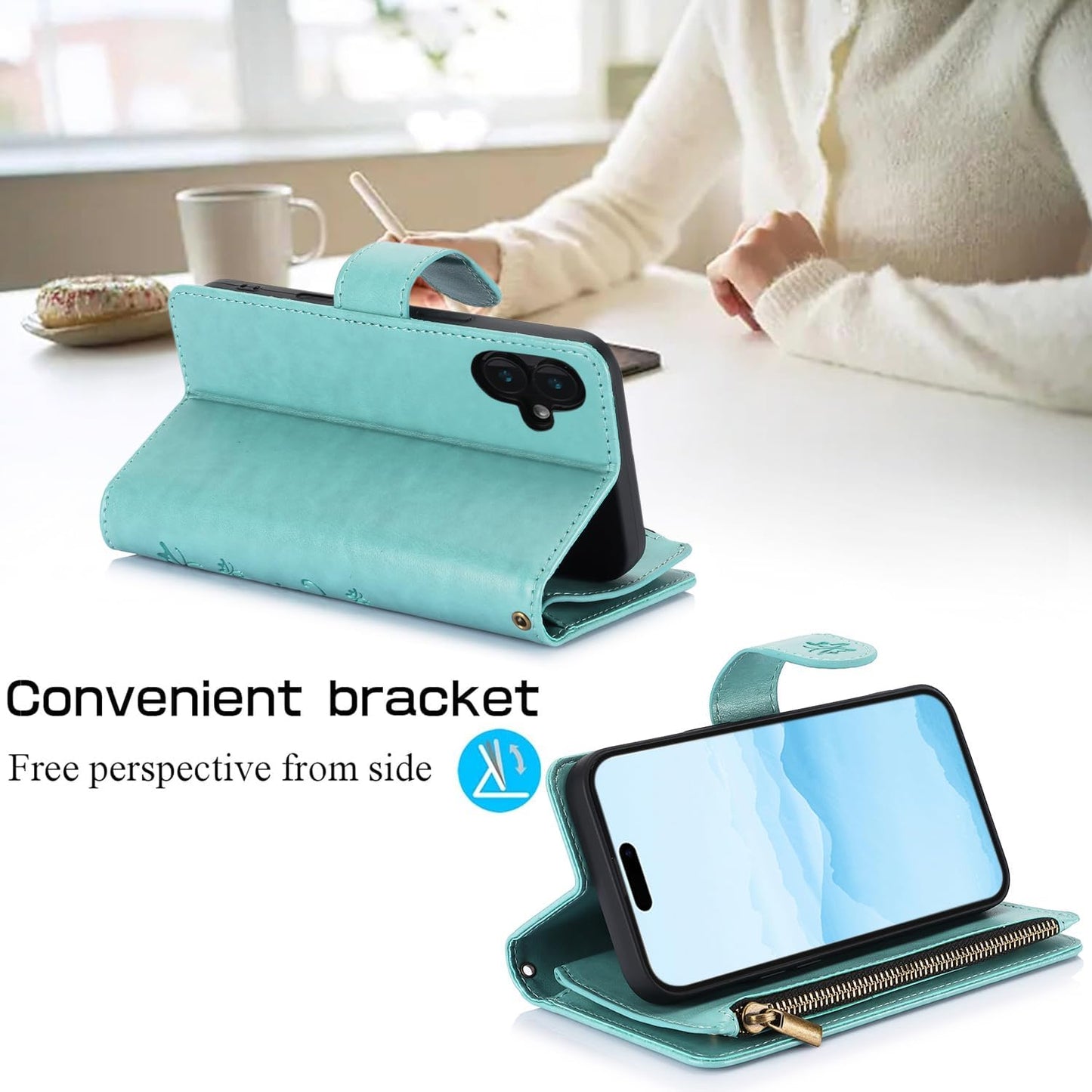 Orchid Butterfly Phone Case for iPhone 16 with Multiple Card Slots Wallet, Magnetic Closure Bracket, Shockproof Protective Phone Case Wristband
