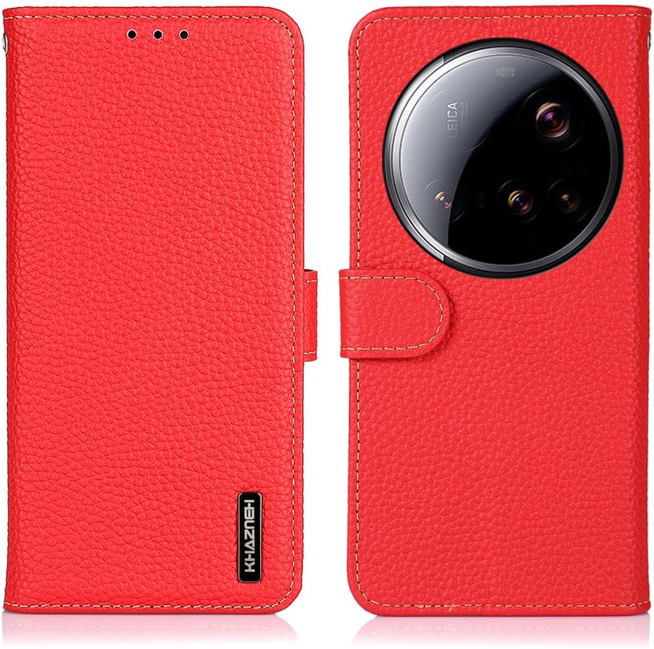 iTape Genuine leather pebbled phone case for Xiaomi 15 Ultra, cowhide RFID anti-theft brush phone case with card slot and shockproof flip cover Blue