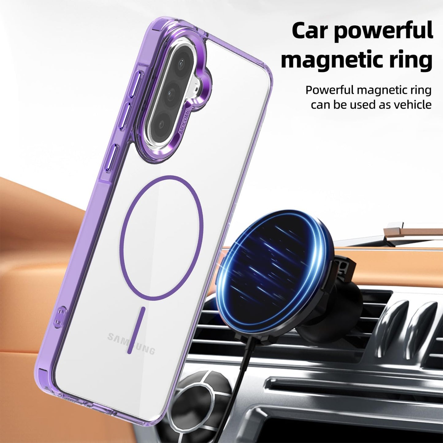 iTape Magnetic transparent phone case for Samsung Galaxy A36, supports wireless charging, military-grade drop-proof, compatible with Samsung Galaxy A36 Car magnetic bracket