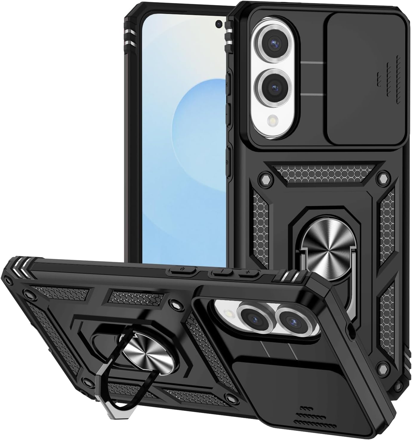 iTape Magnetic Car Mount 2 in 1 Phone Case for Samsung Galaxy S25 Edge 5G, Military Grade Protective Case, Phone Case Built-in 360° Rotating Ring Bracket Buckle Push Window Lens Protection Red