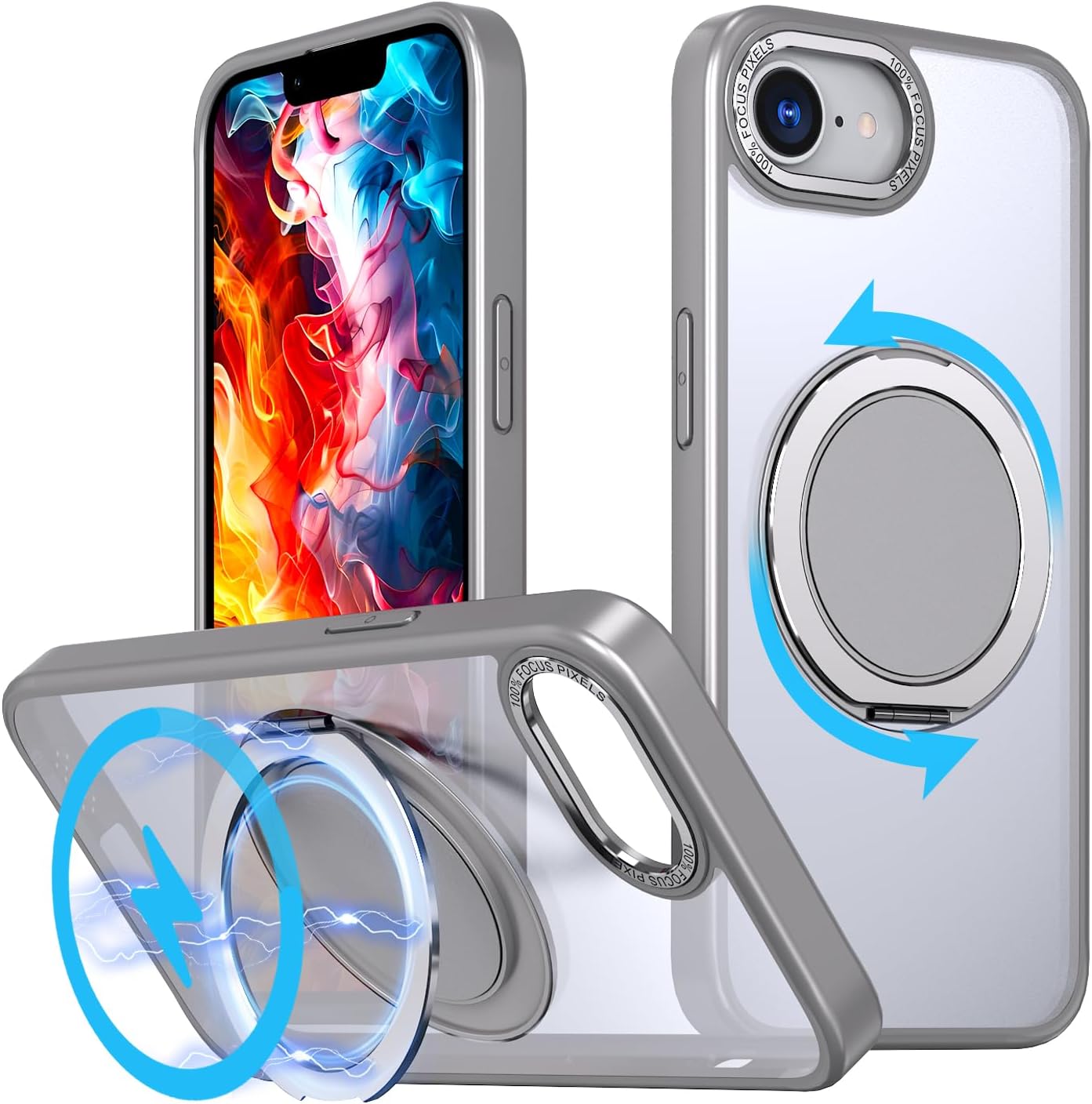 Magnetic phone case for iPhone 16E, mechanical gear 360° rotating bracket supports wireless charging, shockproof ultra-thin shell