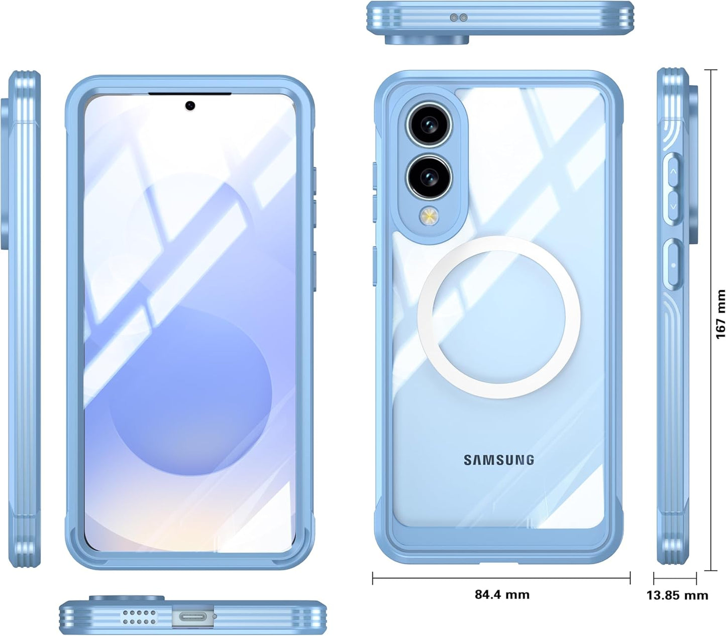 iTape Waterproof Phone Case Compatible with Samsung Galaxy S25 Edge, Tempered Glass Cover 360° Full Body Heavy Duty Protective Cover Shockproof and Shatterproof Wireless Charging Blue