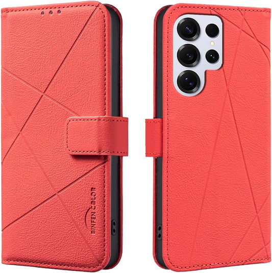 iTape Wallet phone case for Samsung Galaxy S25 Ultra, RFID anti-theft wallet, pressed edge leather case flip cover stand Red