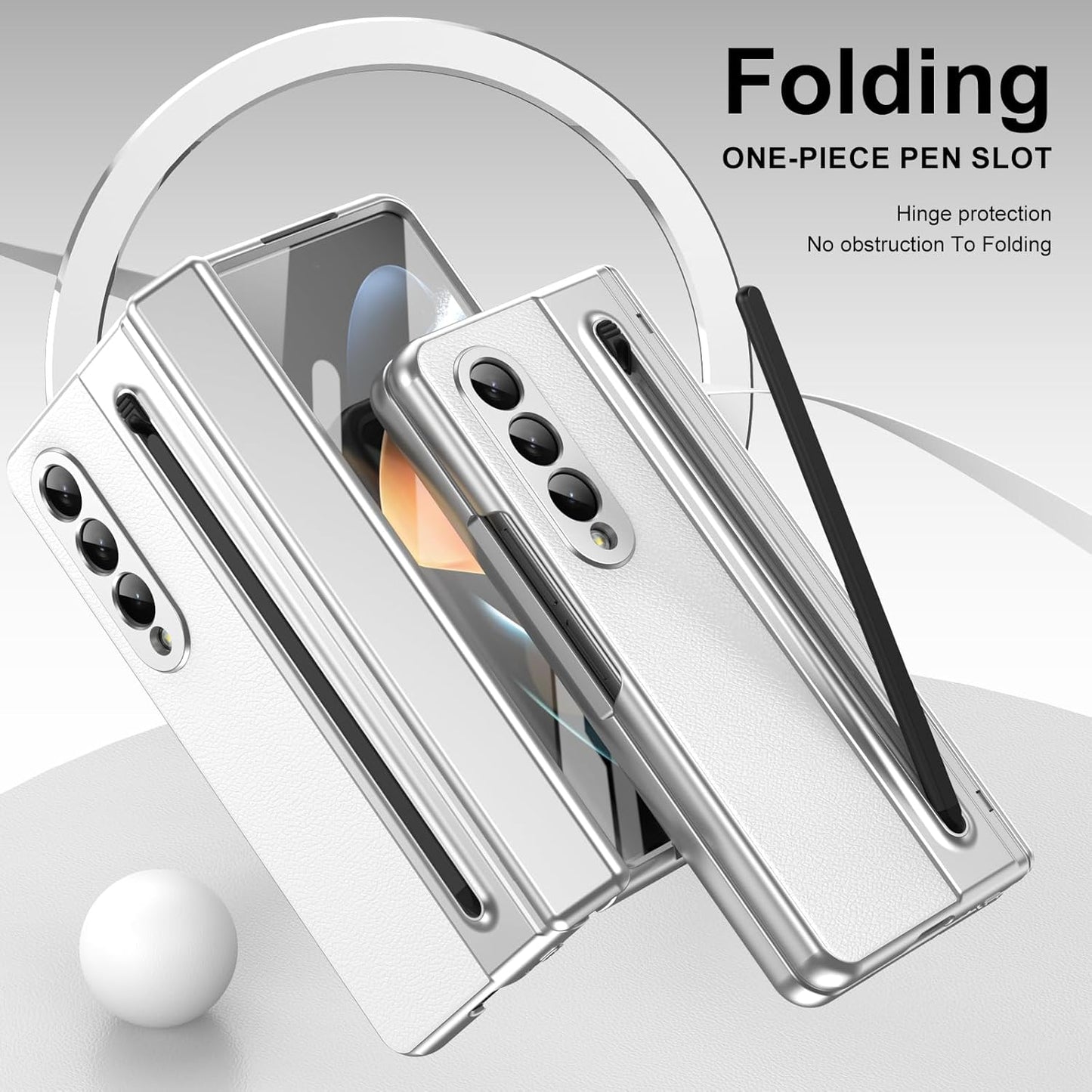 iTape Lightweight phone case for Samsung Galaxy Z Fold4, hinged case supports wireless charging with lens protection, screen protector, complimentary stylus, drop-proof and fingerprint resistant Blue