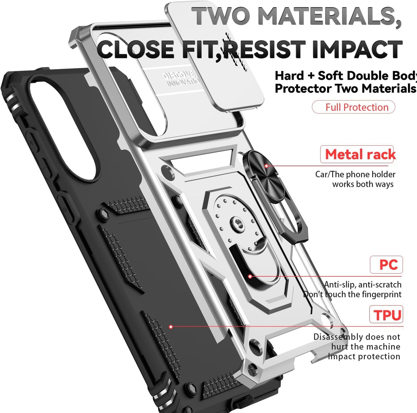 iTape Magnetic Car Mount 2 in 1 Phone Case for Samsung Galaxy S25 Edge 5G, Military Grade Protective Case, Phone Case Built-in 360° Rotating Ring Bracket Buckle Push Window Lens Protection Red
