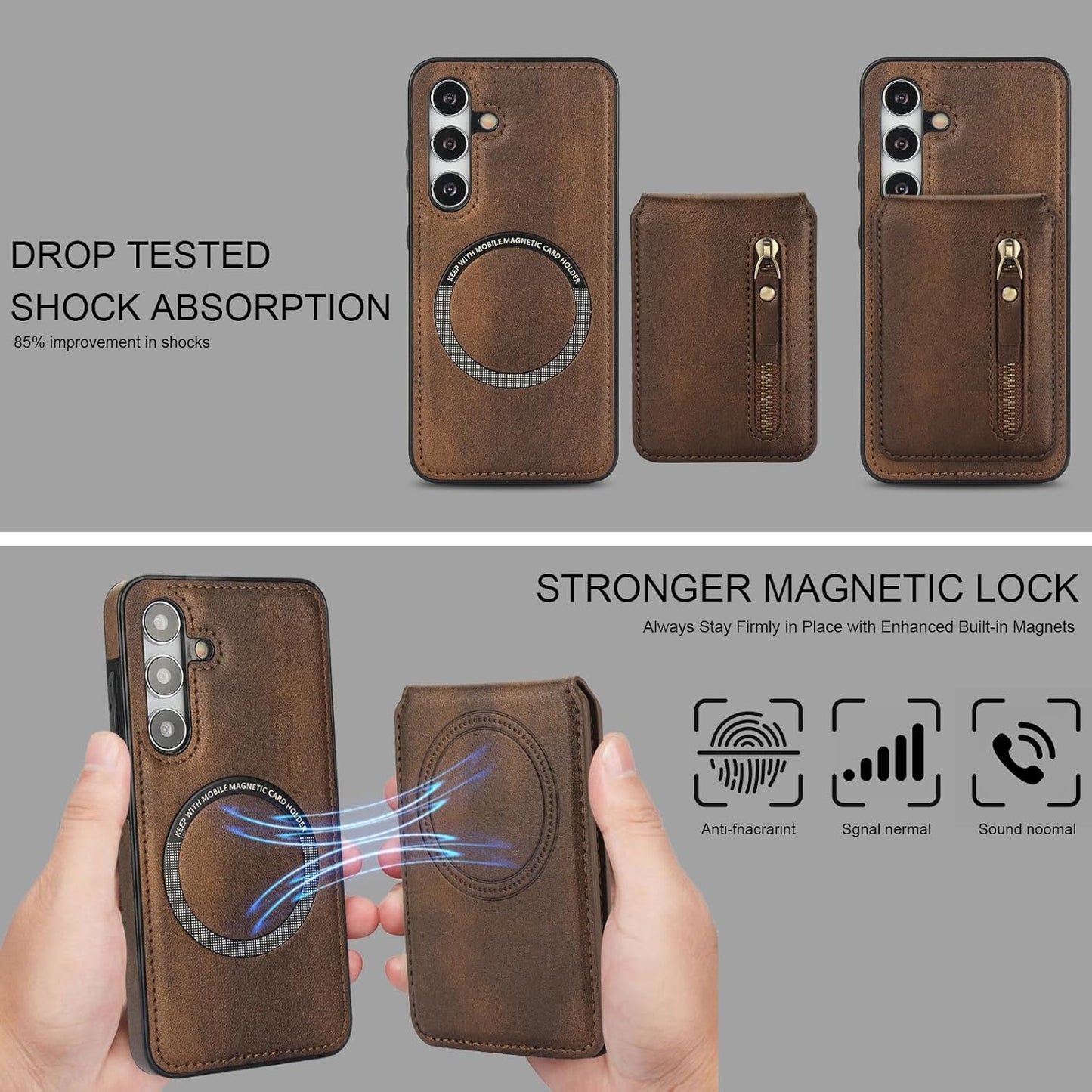 iTape Magnetic card holder phone case suitable for Samsung Galaxy S24+, zipper magnetic split magnetic wallet with adjustable bracket Blue