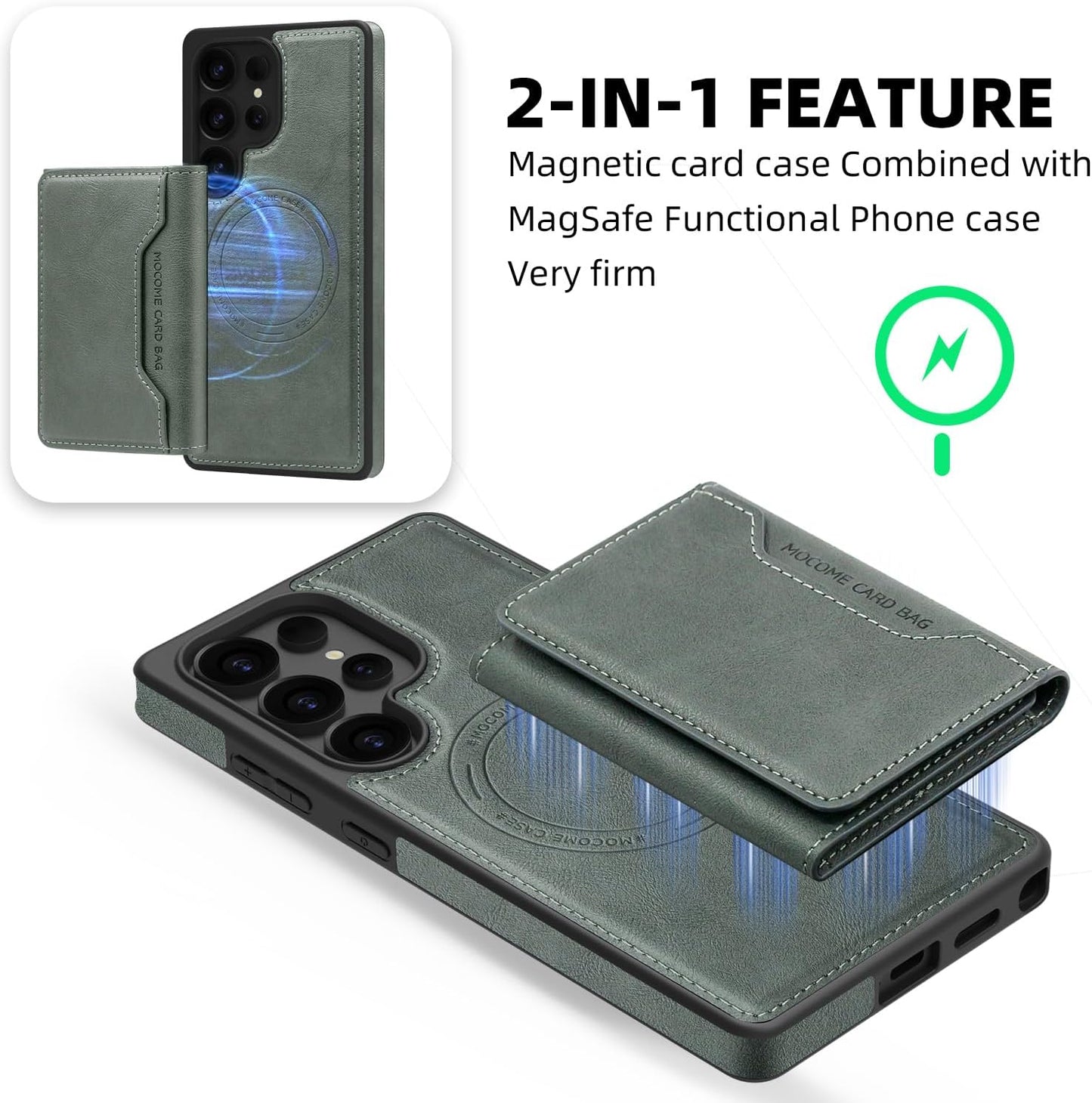 2 in 1 card holder phone case for Samsung Galaxy S25 Ultra, magnetic leather phone case magnetic car mount wireless charging, card holder holder Purple
