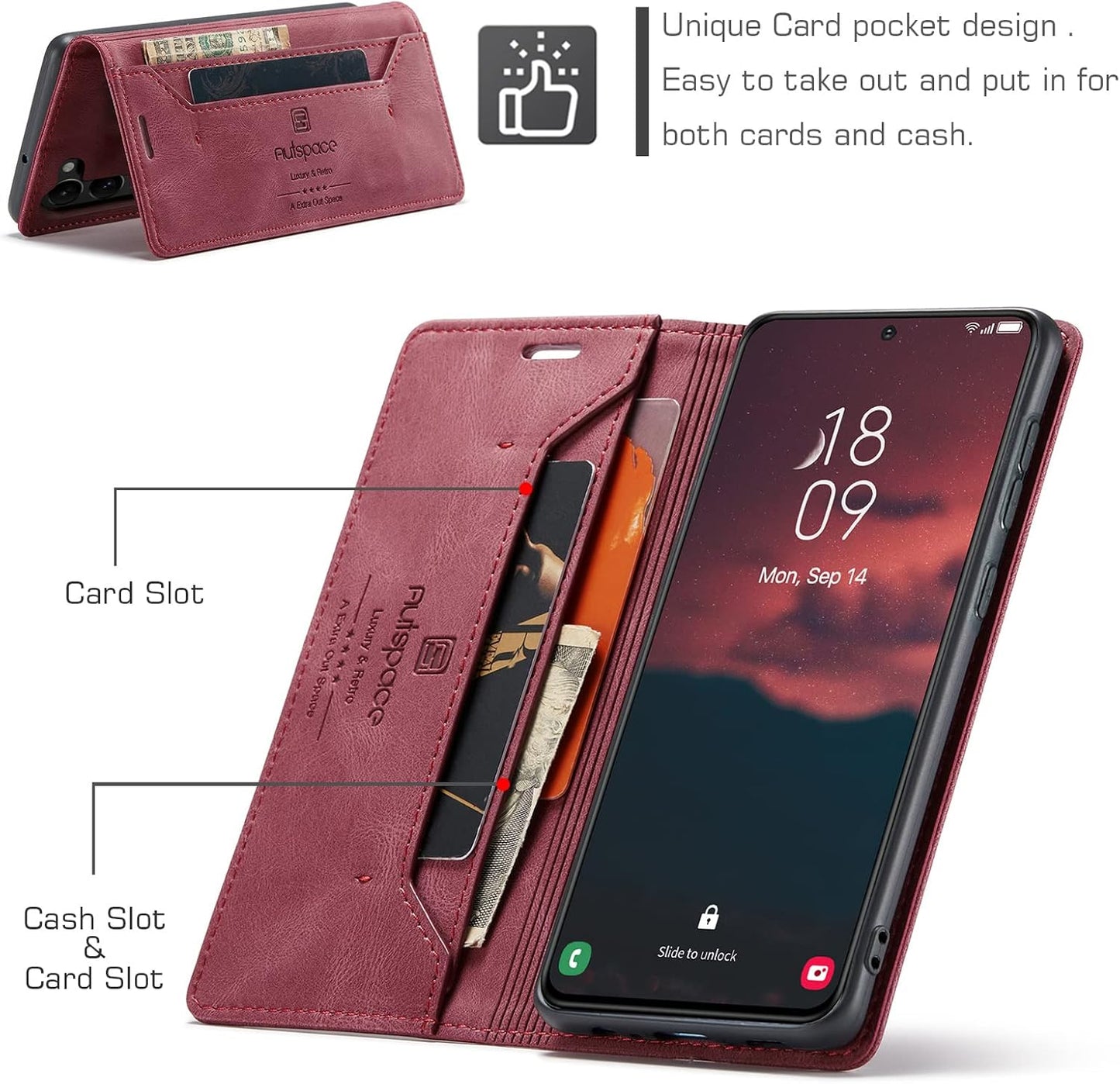 iTape Retro frosted soft leather mobile phone case for Samsung Galaxy S24, RFID (anti-theft swipe), wallet card slot flip cover stand, Green