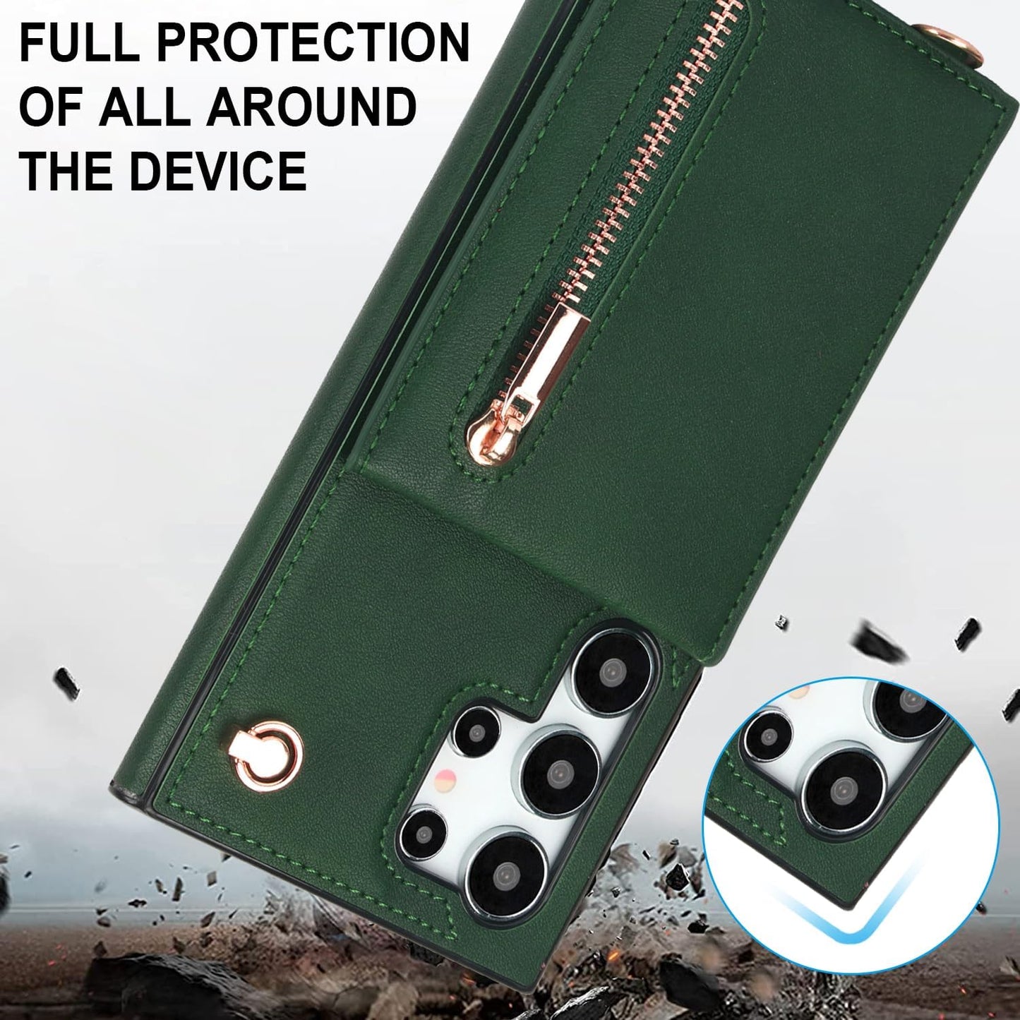 iTape Samsung Galaxy S24 Ultra Case Wallet, Zipper Coin Pouch, Credit Card Slot Holder, Wrist Strap, Samsung Galaxy S24 Ultra Case Adjustable Crossbody Lanyard [RFID Blocked]