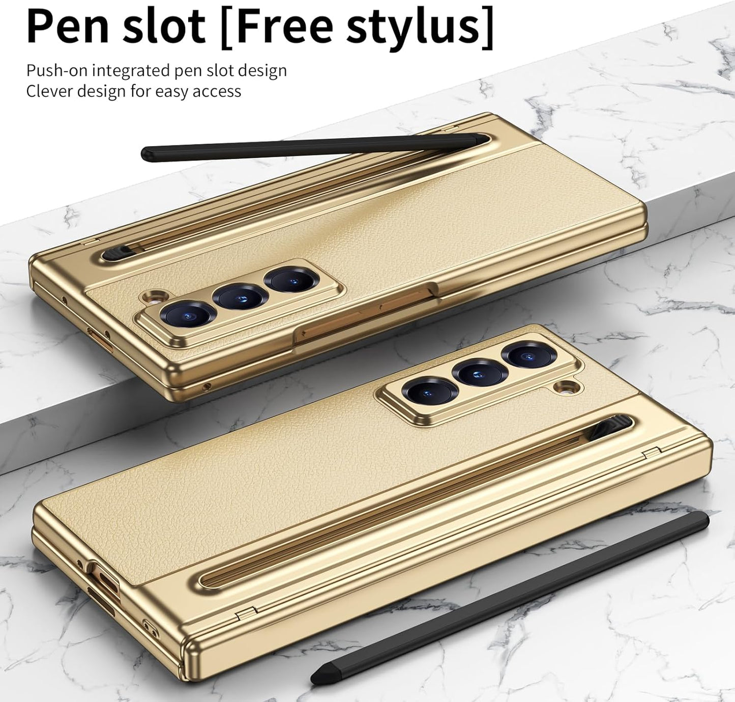 iTape Lightweight phone case for Samsung W25, hinged case supports wireless charging with lens protection, screen protector, complimentary stylus, drop-proof and fingerprint resistant Gold