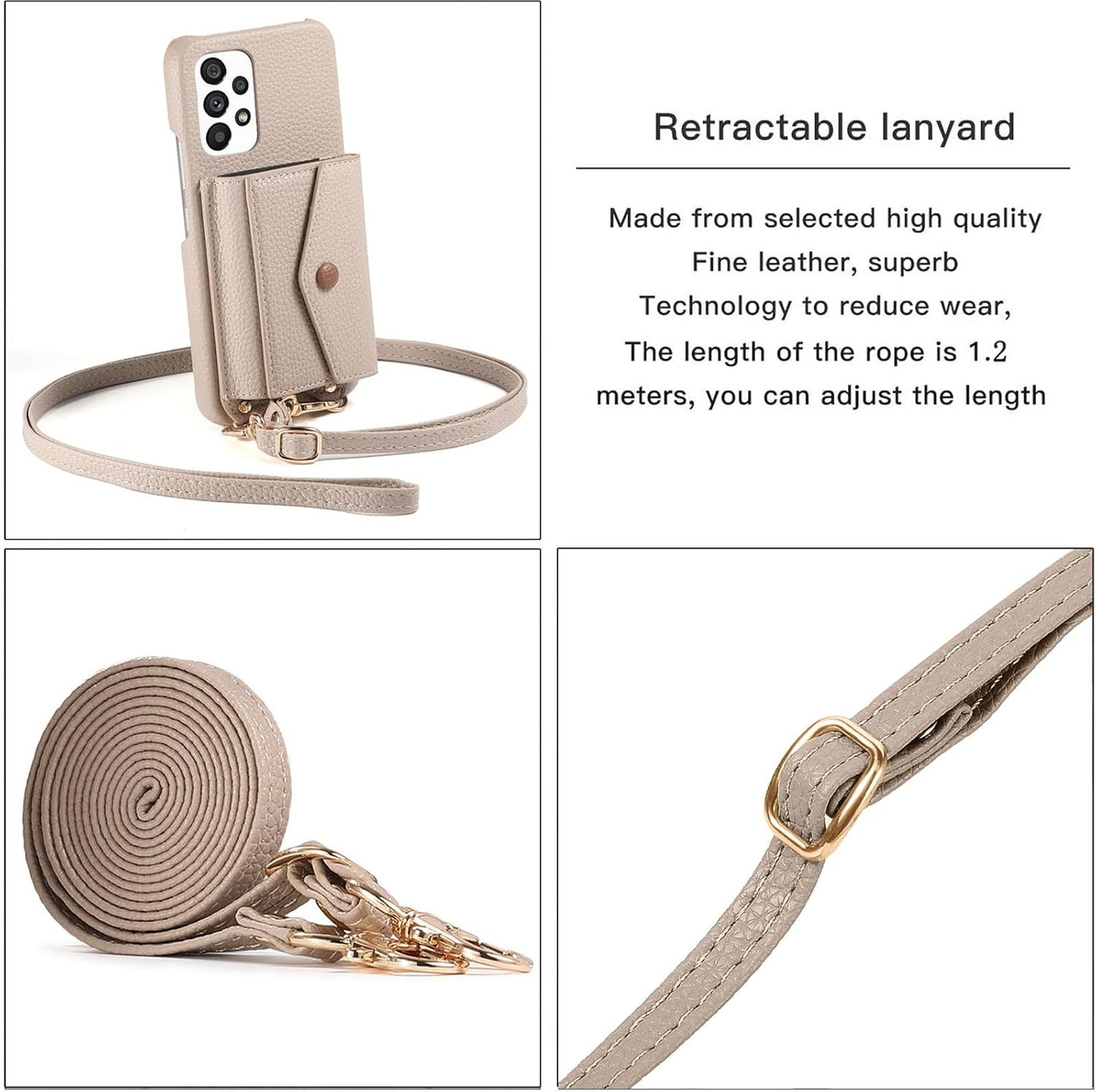 iTape Card Holder Wallet Phone Case for Samsung Galaxy A53 5G, Shockproof Ultra-thin Phone Case, Makeup Mirror with Crossbody Strap Gray