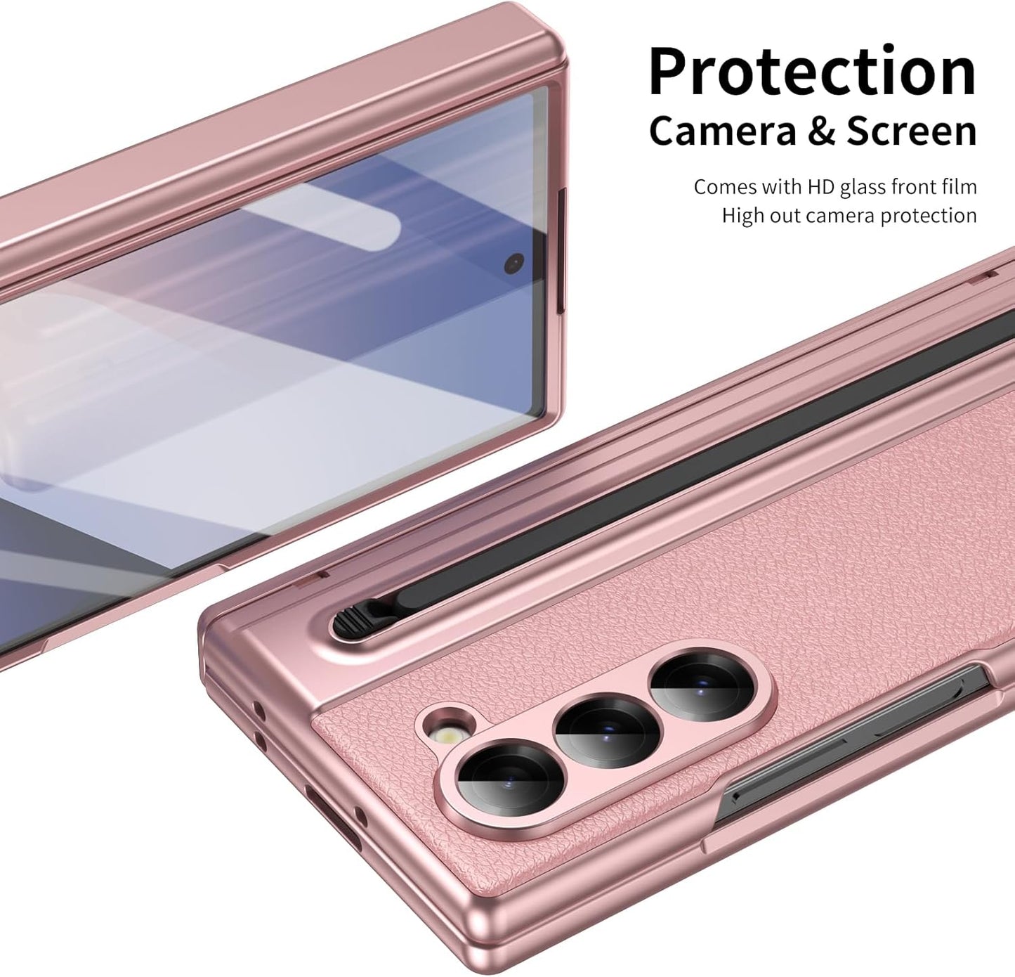 Lightweight phone case for Samsung Galaxy Z Fold6, hinged case supports wireless charging with lens protection, screen protector, complimentary stylus, drop-proof and fingerprint resistant