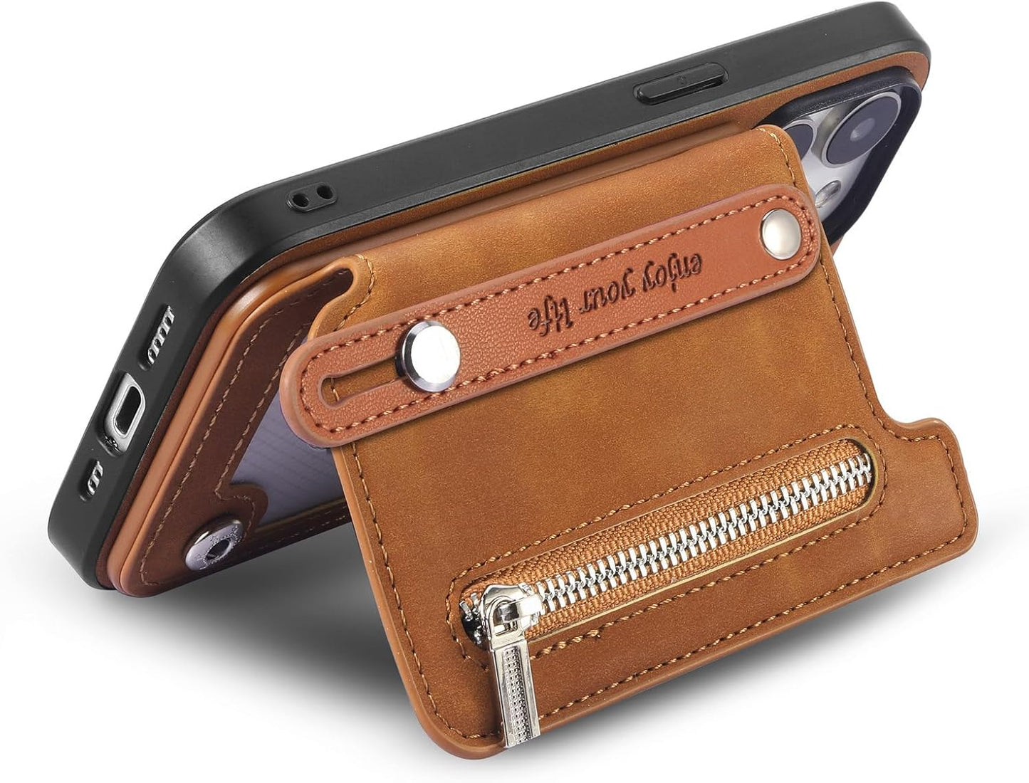 iTape Retro magnetic mobile phone case for Samsung Galaxy S25+, wireless charging magnetic car mount, Card slot, card holder, wrist strap bracket RFID anti-theft card Orange