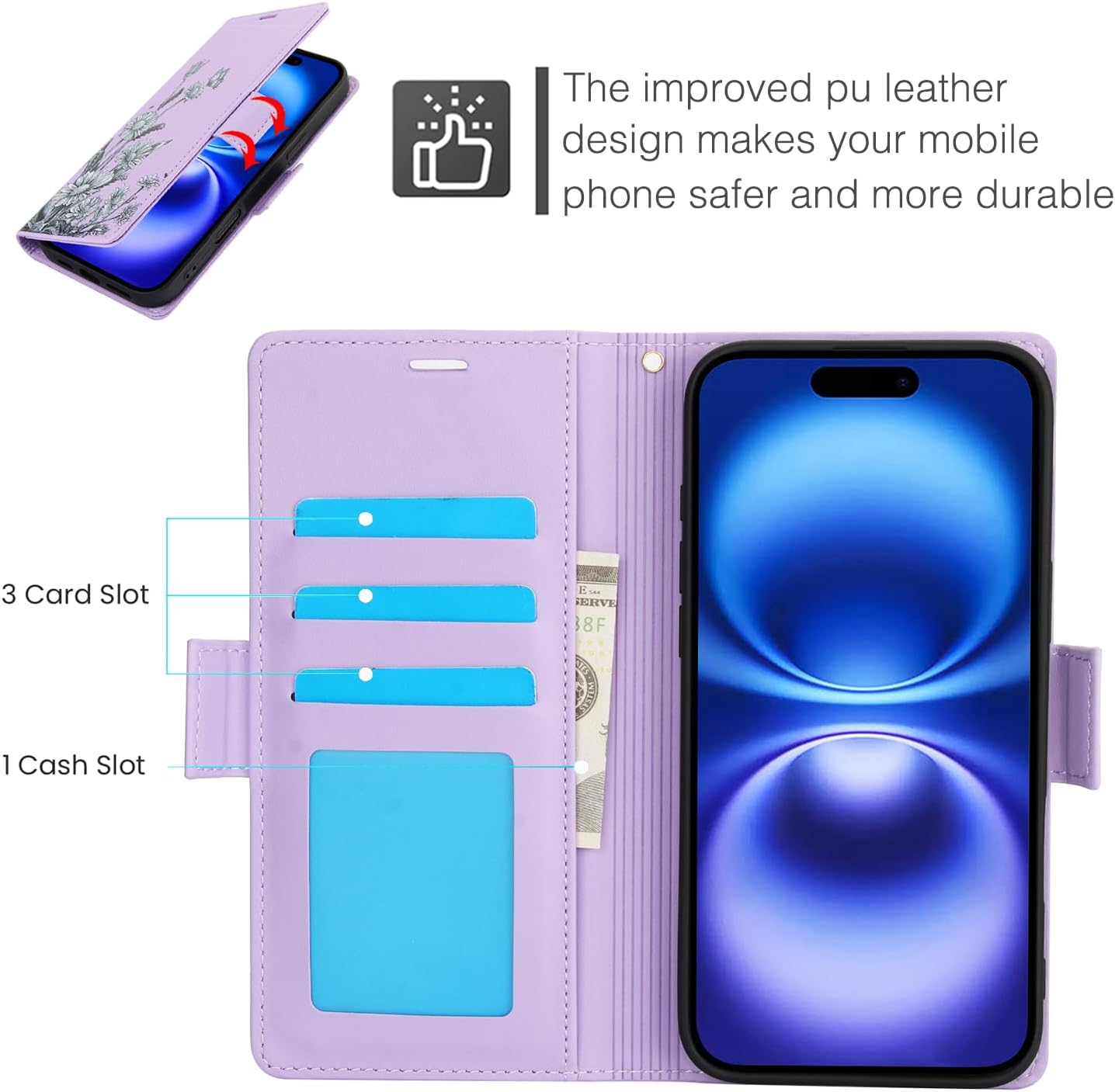 Printed Wallet Phone Case for iPhone 16 Plus, RFID (Anti-Theft), Wallet Flip Stand with Wrist Strap for iPhone 16 Plus Rose Gold