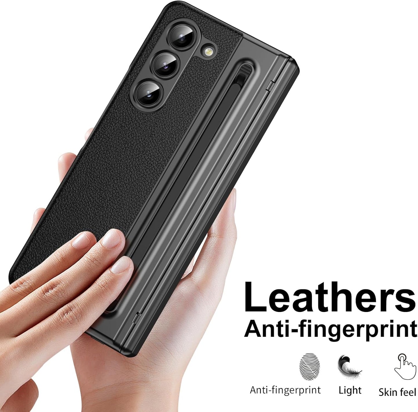 Lightweight phone case for Samsung Galaxy Z Fold5, hinged case supports wireless charging with lens protection, screen protector, complimentary stylus, drop-proof and fingerprint resistant