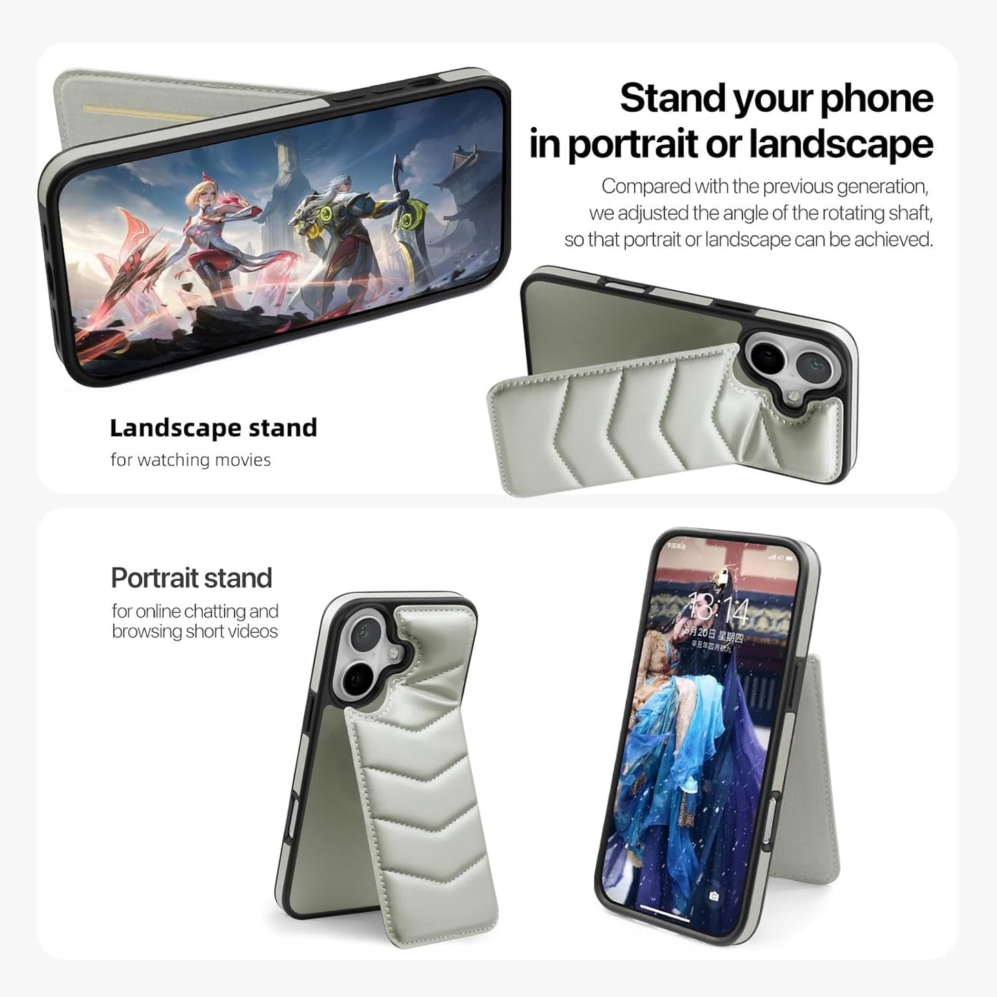 Lycra Down Phone Case for iPhone 16 Plus with [Credit Card Holder] [RFID] Invisible Flip Holder, Magnetic car mount, waterproof and drop-proof, comfortable to hold Green