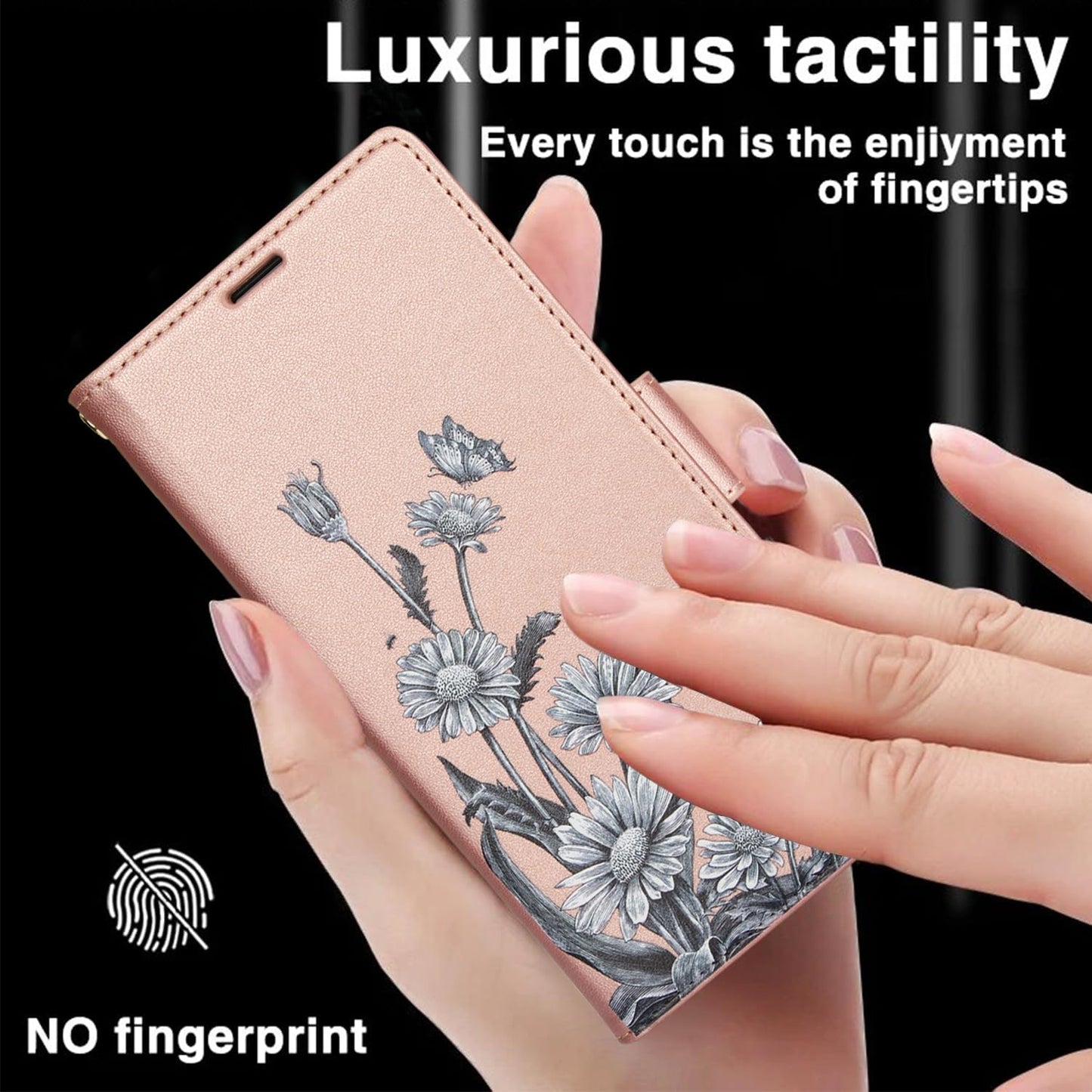 Printed Wallet Phone Case for iPhone 16 Plus, RFID (Anti-Theft), Wallet Flip Stand with Wrist Strap for iPhone 16 Plus Rose Gold