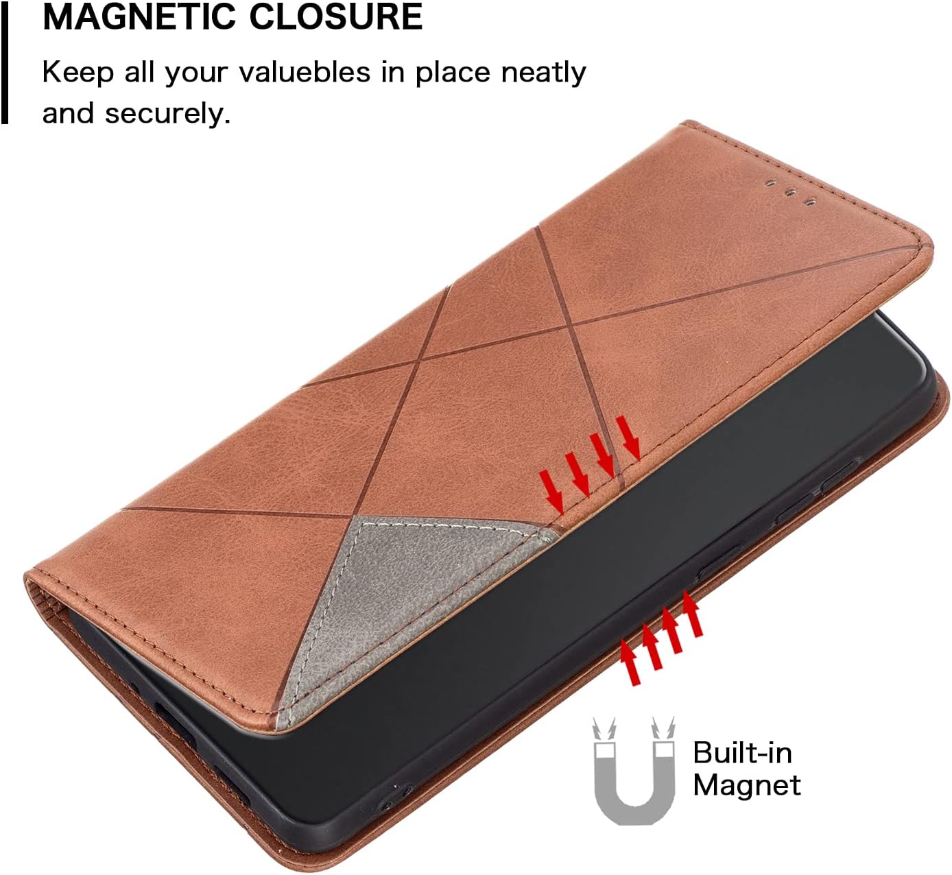iTape Magnetic diamond-shaped leather phone case for Samsung Galaxy S25 Edge, magnetic closure wallet-style case, flip-top stand, provides shockproof protection Gray