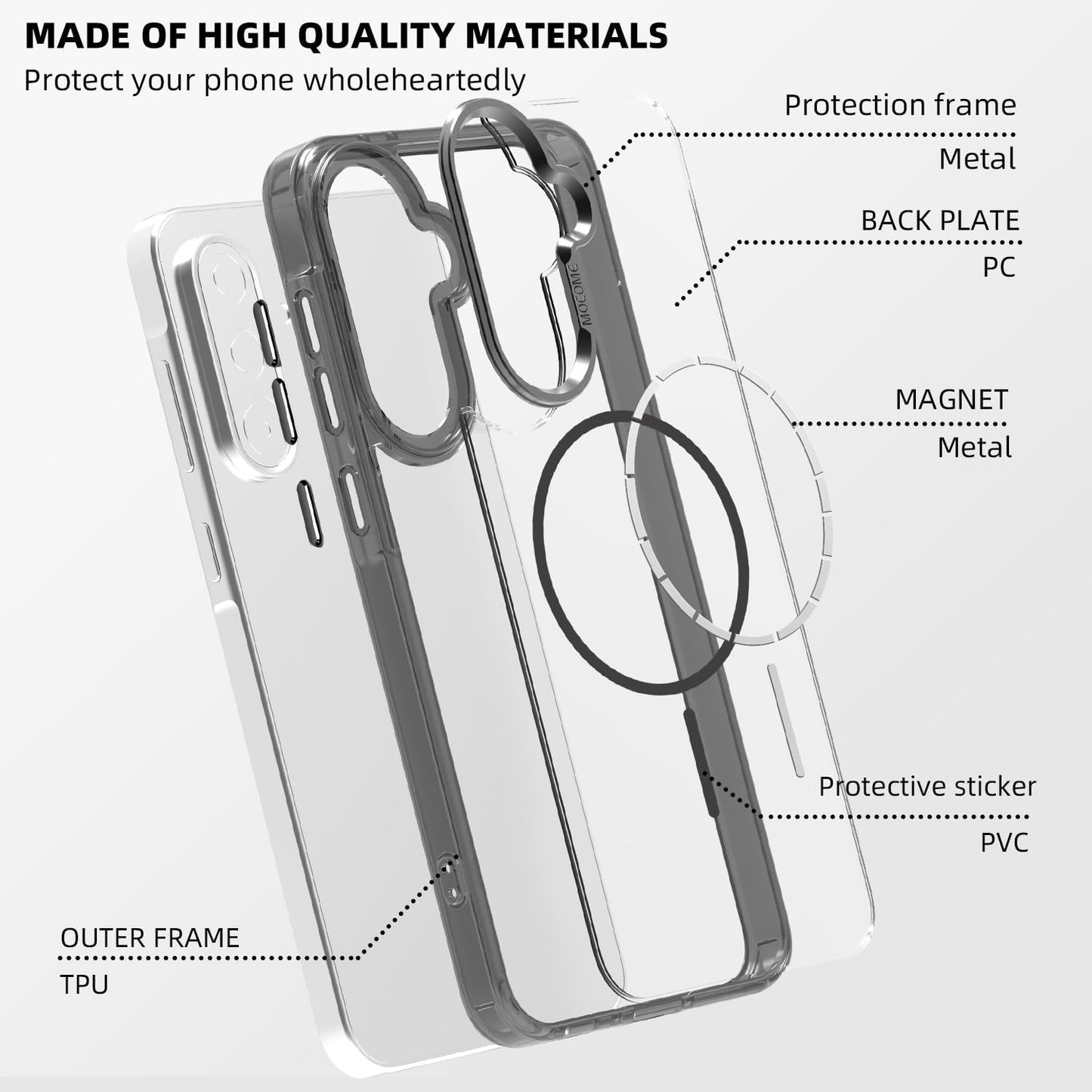 iTape Magnetic transparent phone case for Samsung Galaxy A36, supports wireless charging, military-grade drop-proof, compatible with Samsung Galaxy A36 Car magnetic bracket
