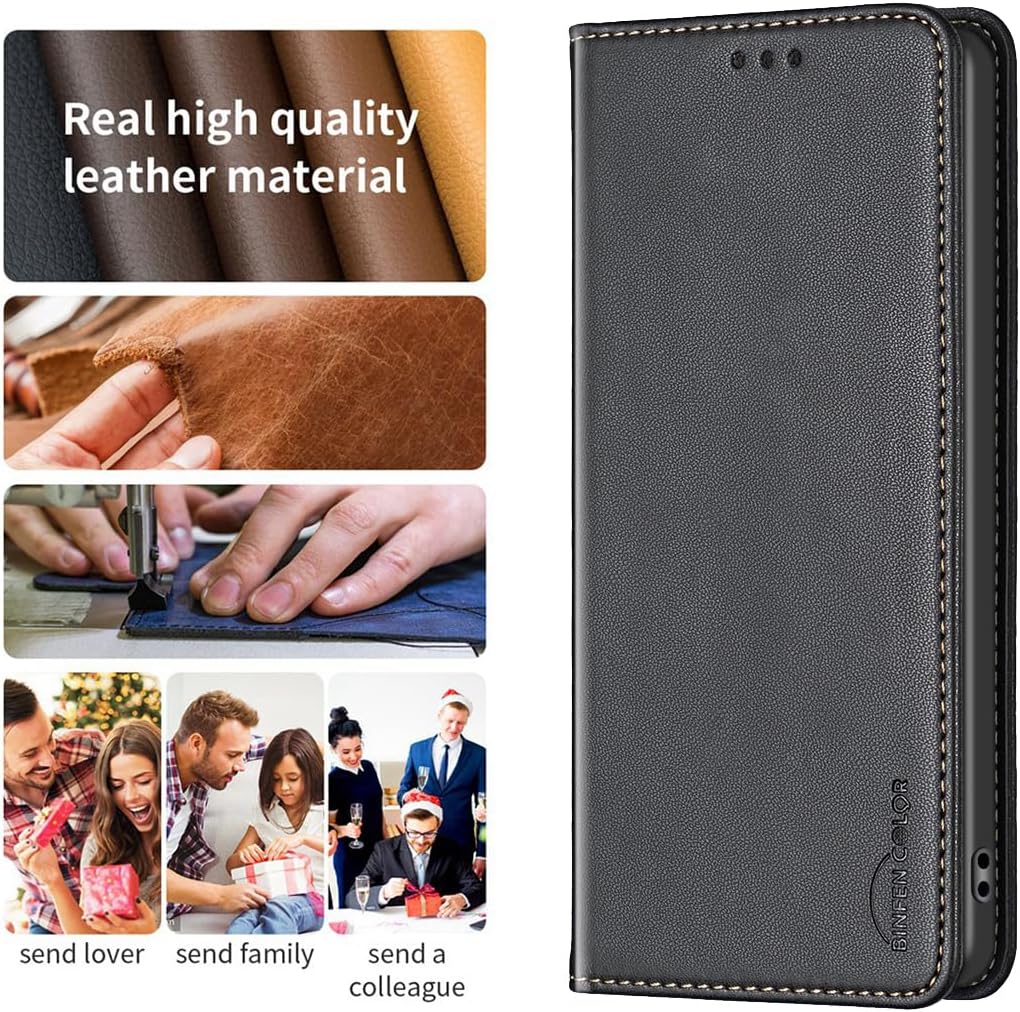 Leather Phone Case for iPhone 16E, Magnetic Leather Wallet Case, Flip Stand Shockproof Protection Gold