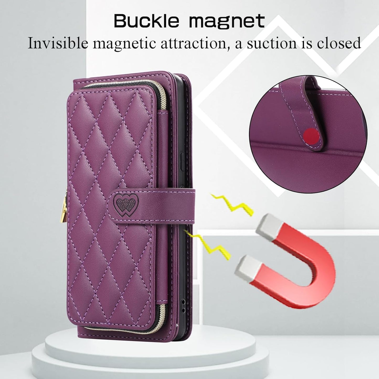 iTape Diamond Wallet Case for Google Pixel 8, Flip Leather Stand, Wrist Strap, Magnetic Closure, Shockproof Case Coin Purse Card Holder, Crossbody Strap Black