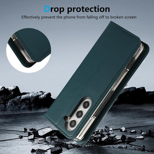 iTape Magnetic Leather Case for Samsung Galaxy Z Fold5, RFID Anti-theft Wallet Phone Case, Multi-Card Slot Magnetic Flip Cover Green
