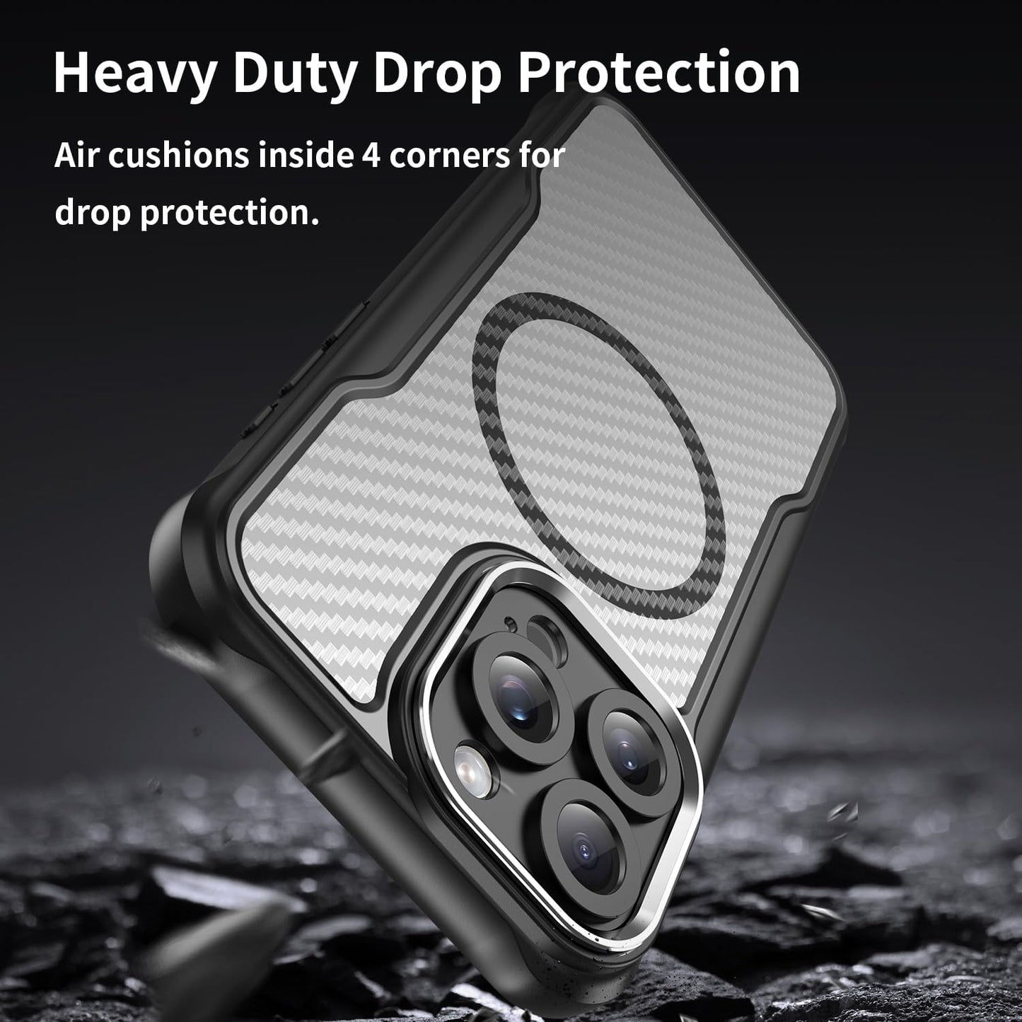 Magnetic carbon fibre case for iPhone 15 Pro max, support wireless charging, carbon fibre shockproof slim case Green