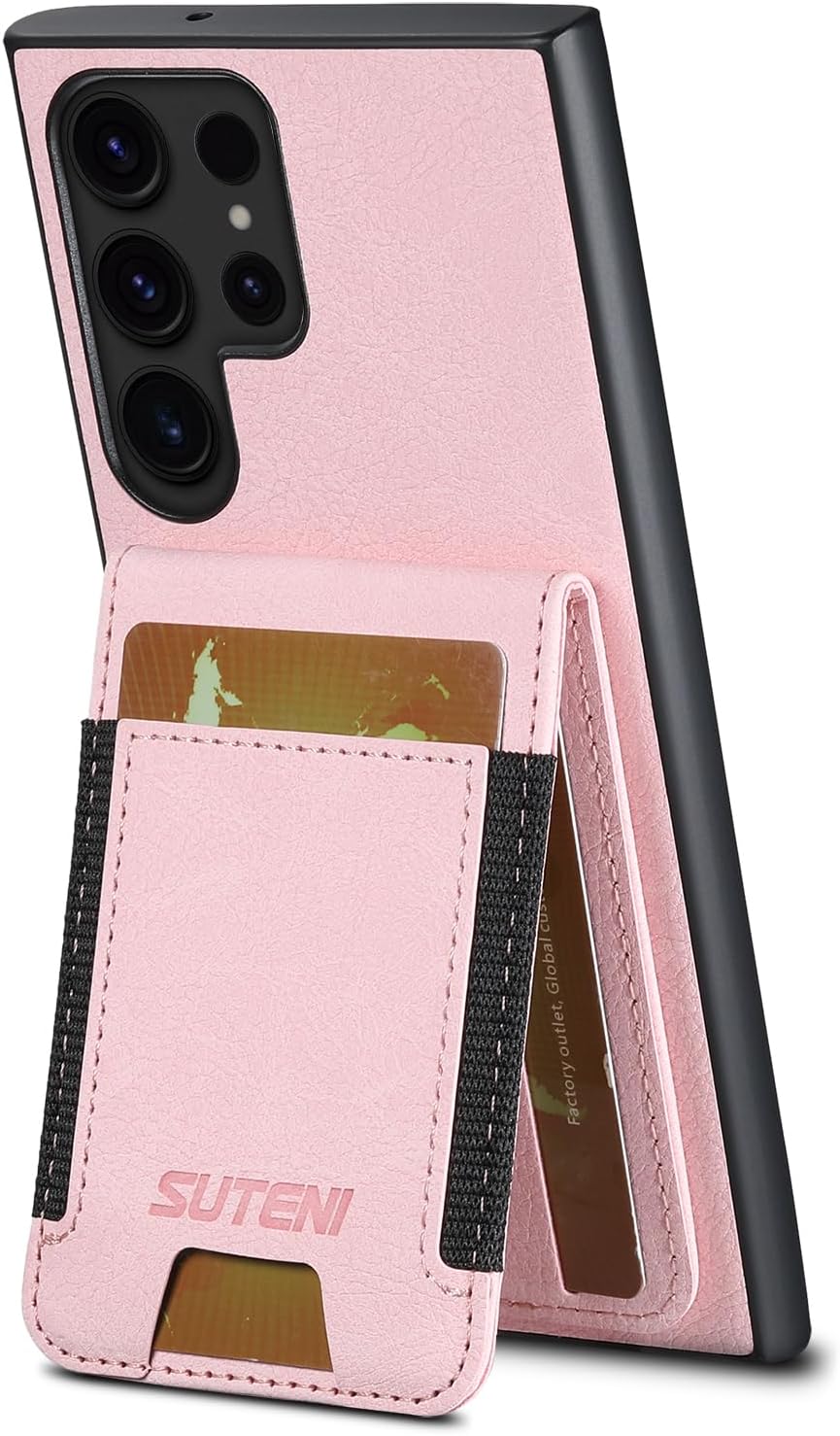 iTape Litchi Texture Phone Case for Samsung Galaxy S23 Ultra - Ultra-thin Simple Card Holder Phone Case with Stand Durable Buffer [Shockproof TPU Inner Shell] Blue
