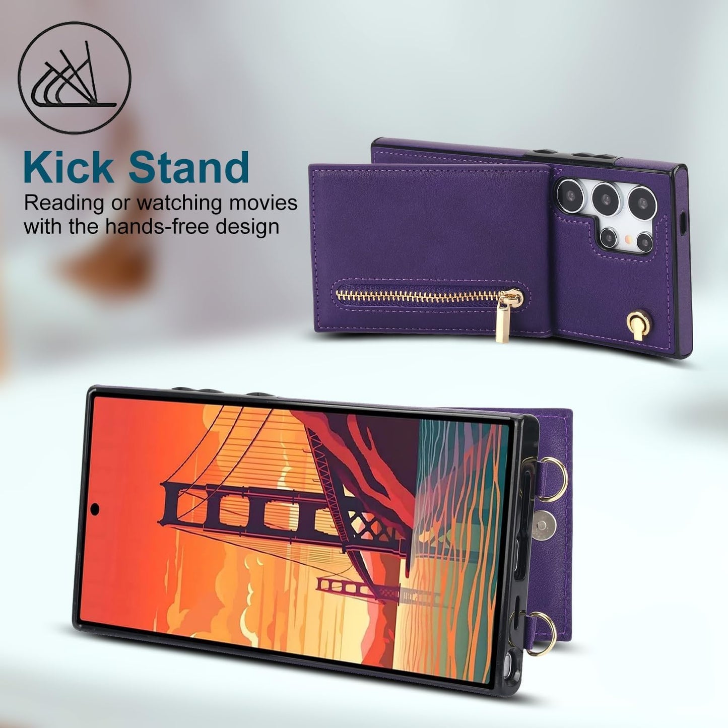 iTape Samsung Galaxy S24 Ultra Case Wallet, Zipper Coin Pouch, Credit Card Slot Holder, Wrist Strap, Samsung Galaxy S24 Ultra Case Adjustable Crossbody Lanyard [RFID Blocked]
