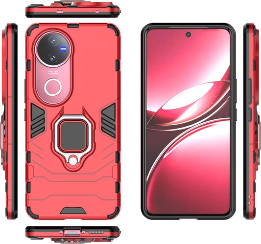 iTape is specially designed for vivo V50 5G phone case, military grade shockproof protective phone case with reinforced metal ring stand for vivo V50 5G Car magnetic holder Red