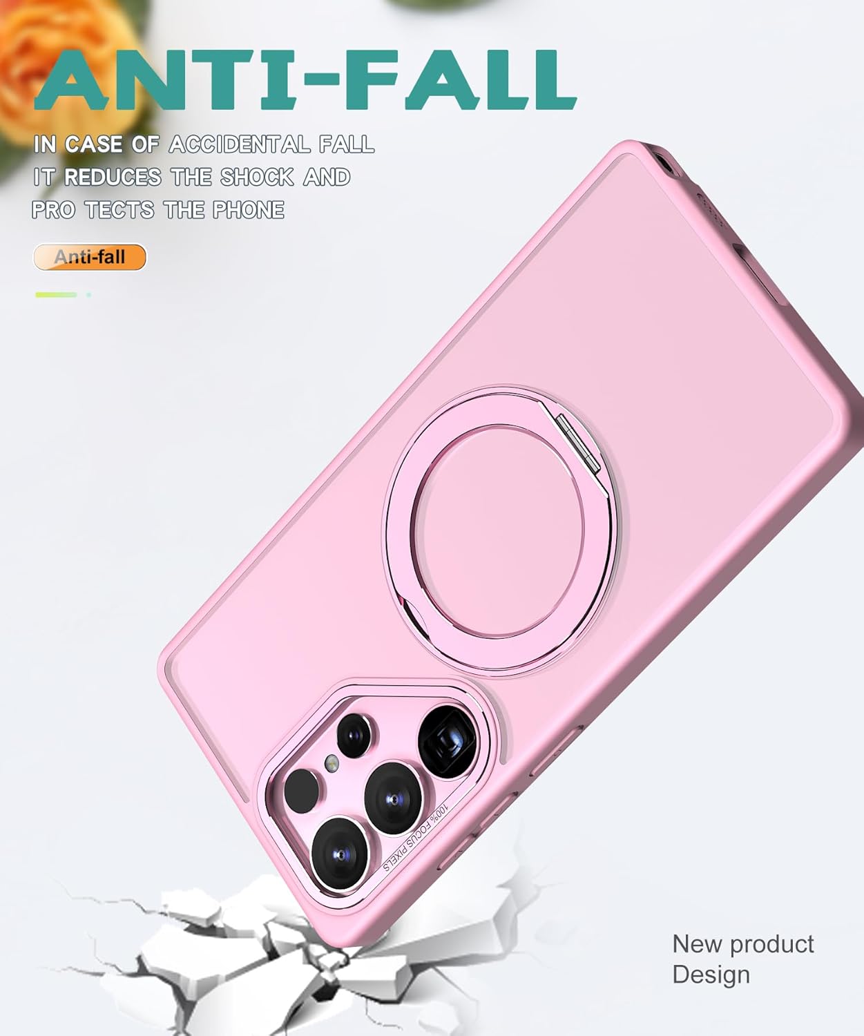 iTape Magnetic phone case for Samsung Galaxy S25 Ultra, 360° rotating bracket supports wireless charging, shockproof ultra-thin shell Pink