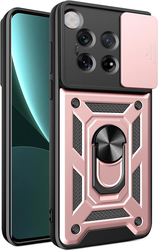 iTape Shockproof phone case for one plus 12 5G, with sliding window back cover, ring buckle holder, magnetic phone case car mount zhij Rose Gold