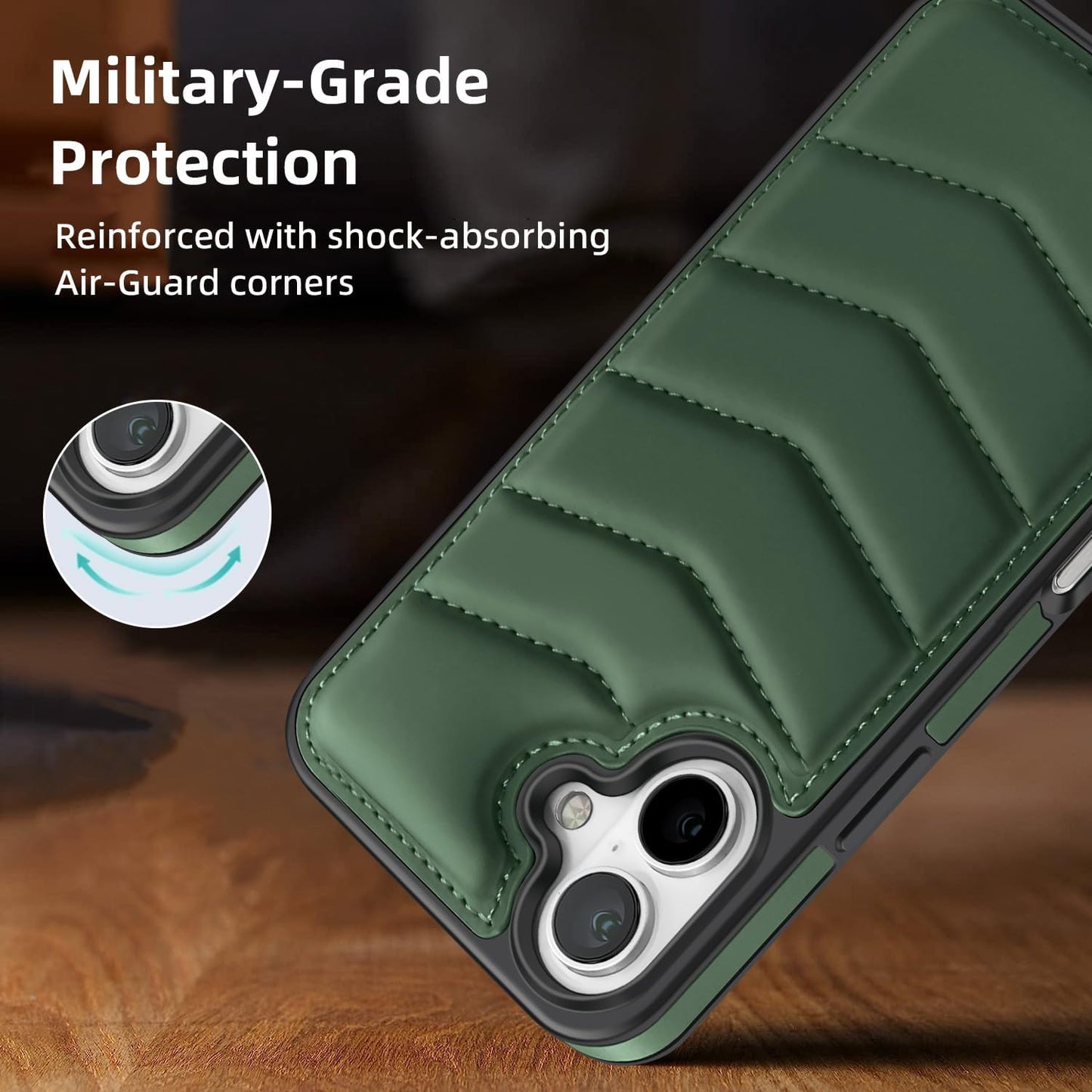 Lycra Down Phone Case for iPhone 16 Plus with [Credit Card Holder] [RFID] Invisible Flip Holder, Magnetic car mount, waterproof and drop-proof, comfortable to hold Green