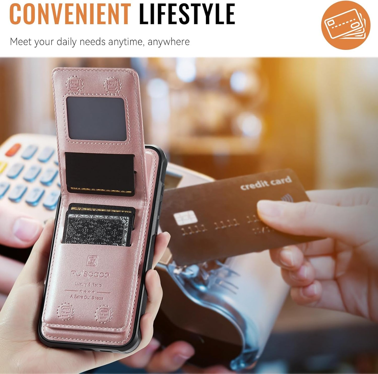 Up and down card holder mobile phone case suitable for iPhone 16 Pro max, RFID (anti-theft), supports car magnetic suction function, card slot wallet holder Black