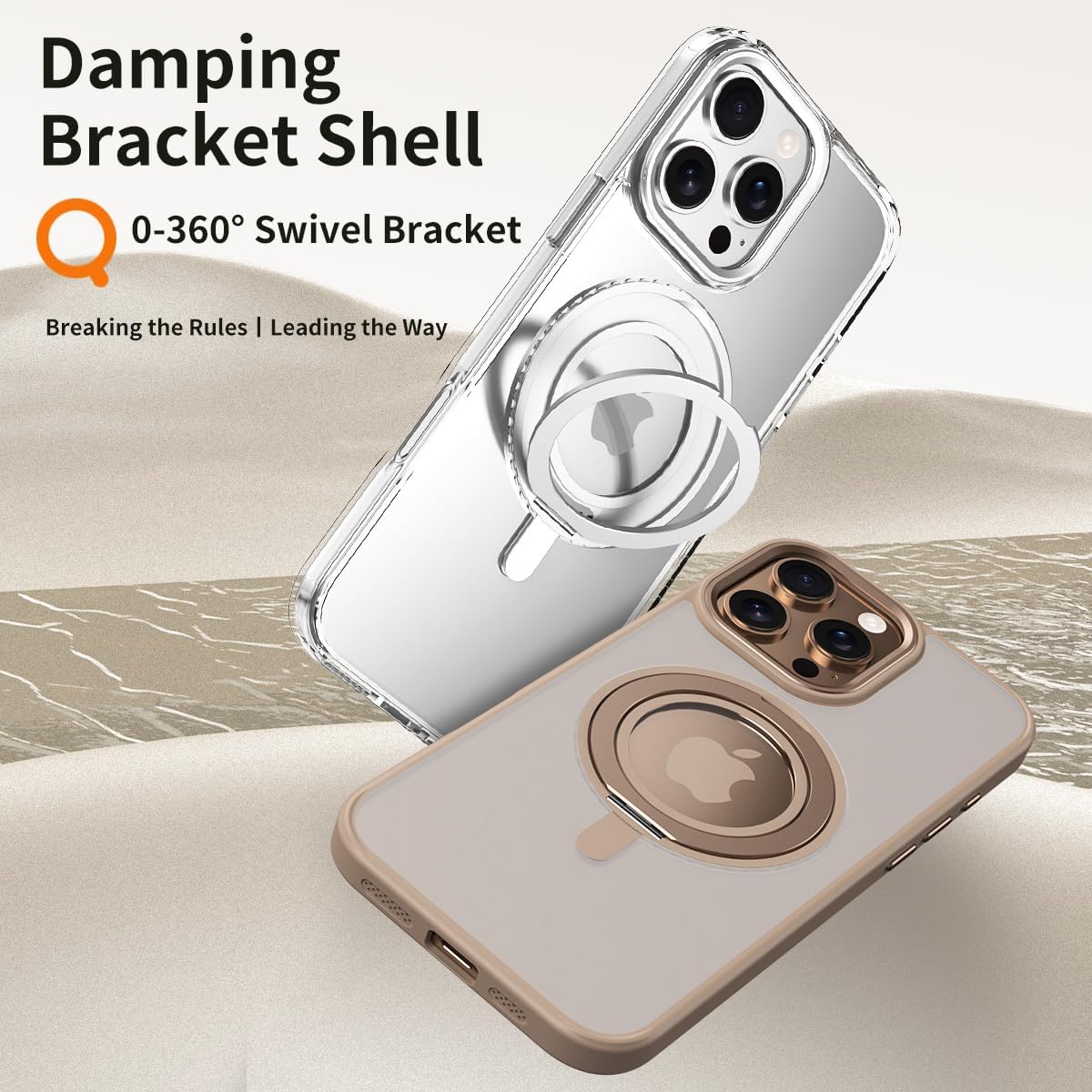 Magnetic transparent mobile phone case for iPhone 16 Pro max, supports wireless charging, damping 360° magnetic bracket two-in-one, military-grade drop protection, car-mounted magnetic suction