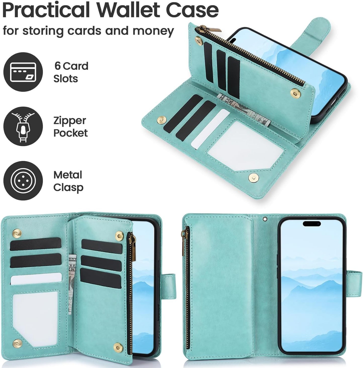 Orchid Butterfly Phone Case for iPhone 16 with Multiple Card Slots Wallet, Magnetic Closure Bracket, Shockproof Protective Phone Case Wristband