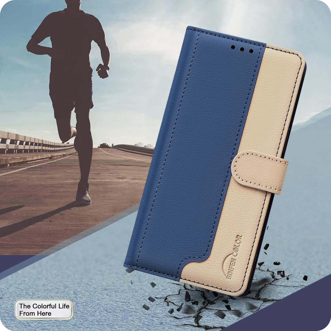 iTape Colorblock Wallet Phone Case for Samsung Galaxy S25 Edge, Wallet Phone Case (RFID Anti-theft Swipe) Flip Stand, Credit Card Slot Wallet Blue
