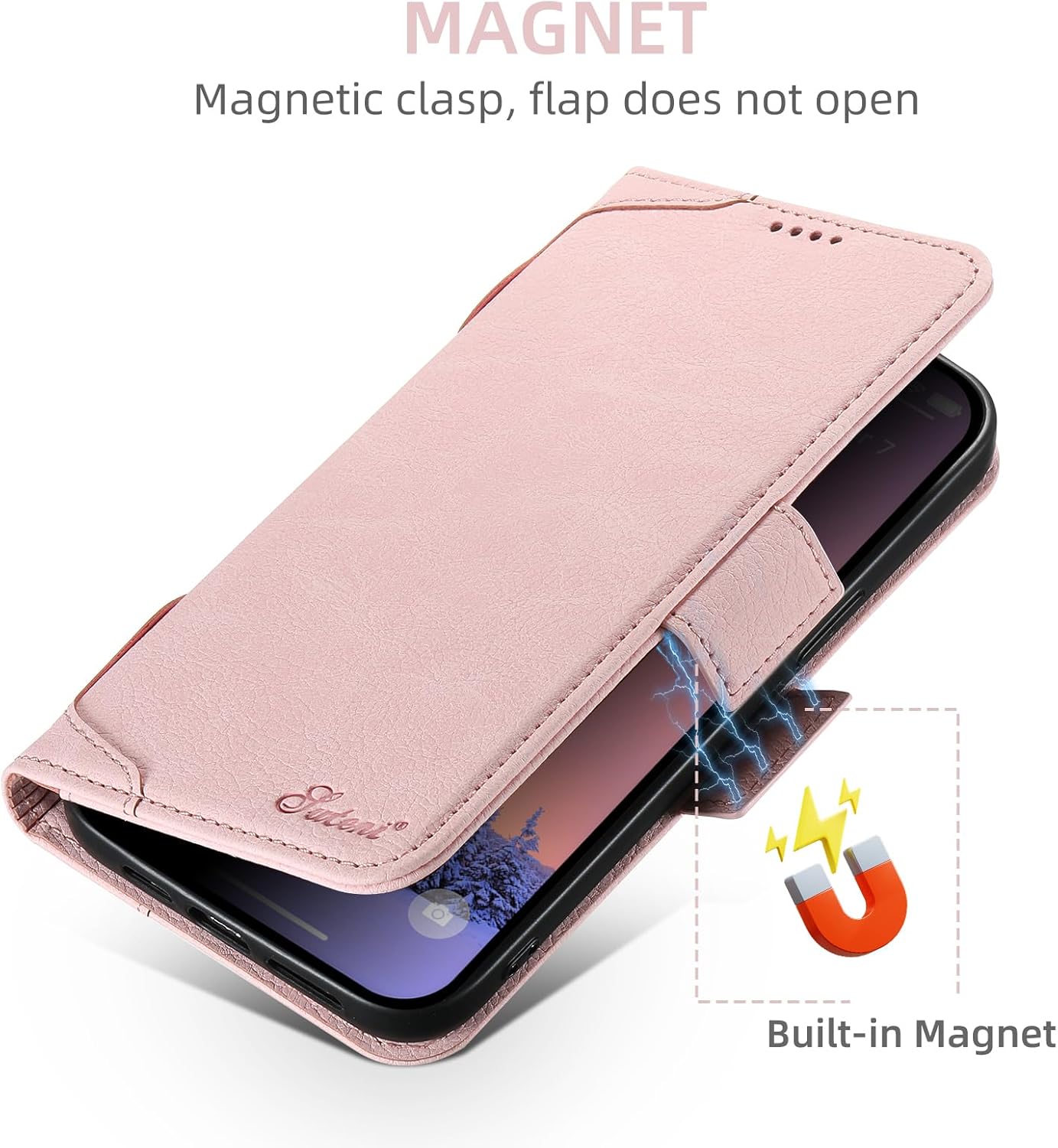 Wallet Case for iPhone 13 Pro Magsafe Charger Compatible, Magnetic Buckle Leather Case, Card Slot Stand Shock Cover Black