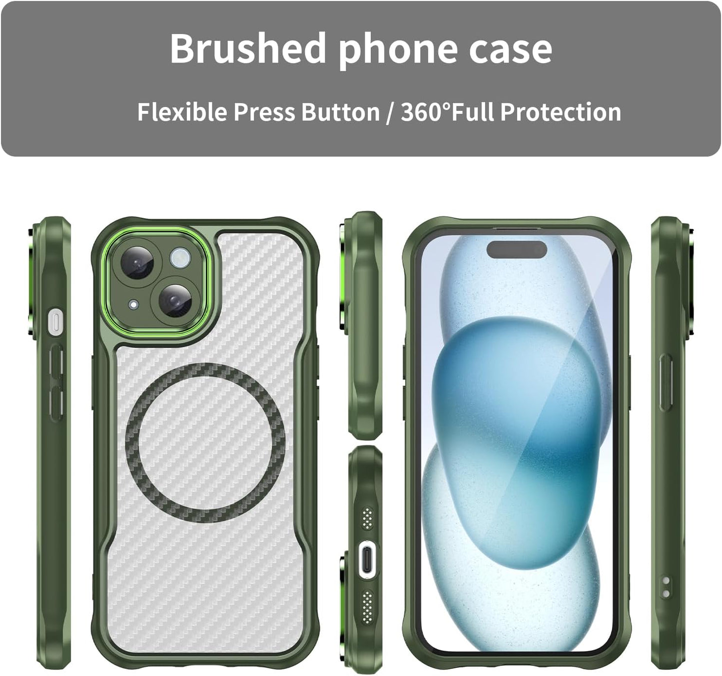 Magnetic carbon fibre case for iPhone 15, support wireless charging, carbon fibre shockproof slim case Blue