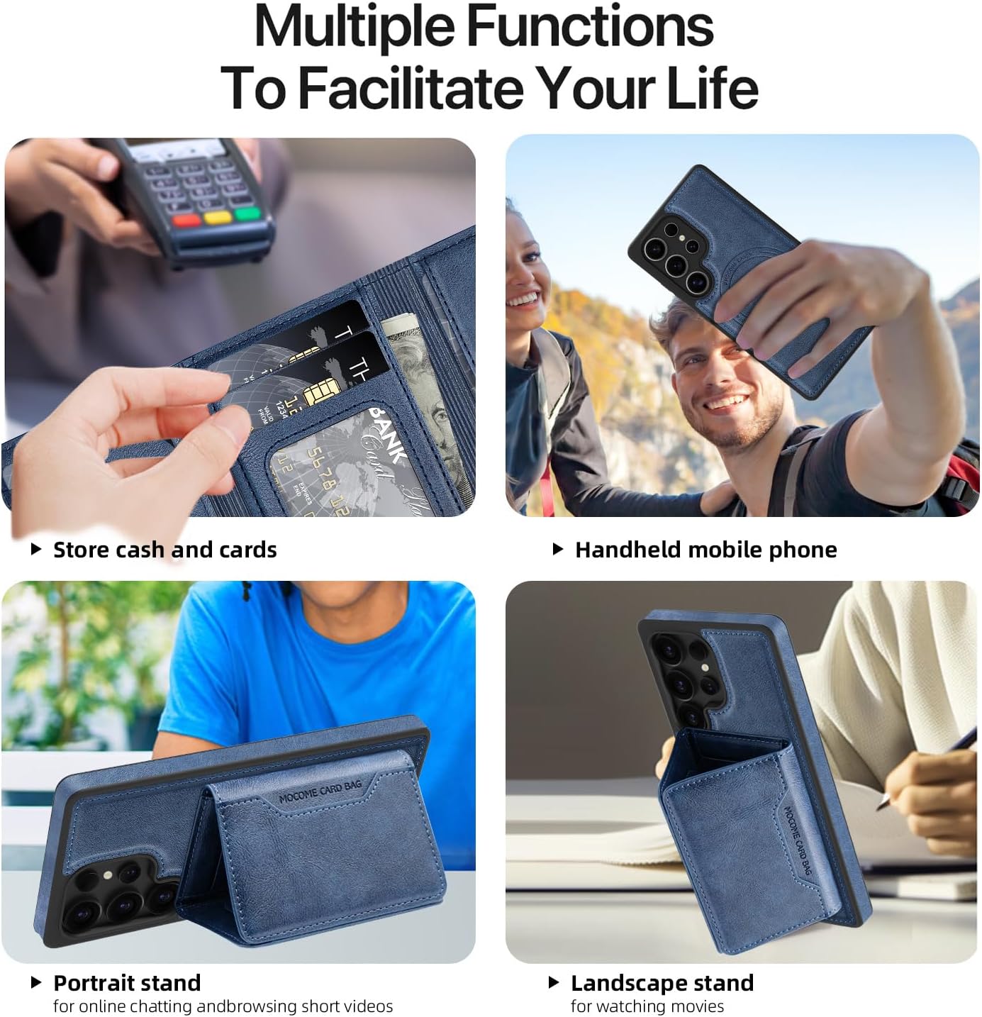 2 in 1 card holder phone case for Samsung Galaxy S25 Ultra, magnetic leather phone case magnetic car mount wireless charging, card holder holder Purple
