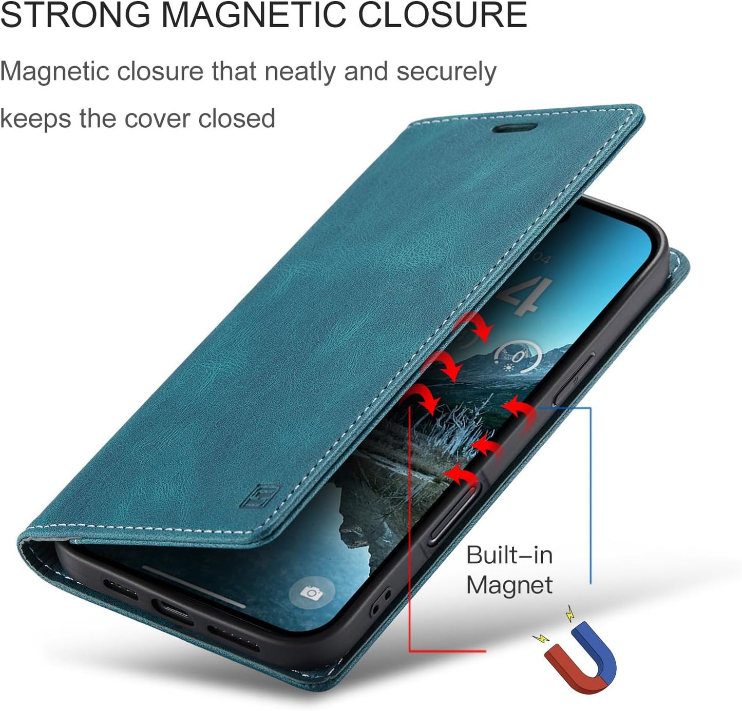 Retro frosted soft leather mobile phone case for iPhone 16, RFID (anti-theft swipe), wallet card slot flip cover stand, Red