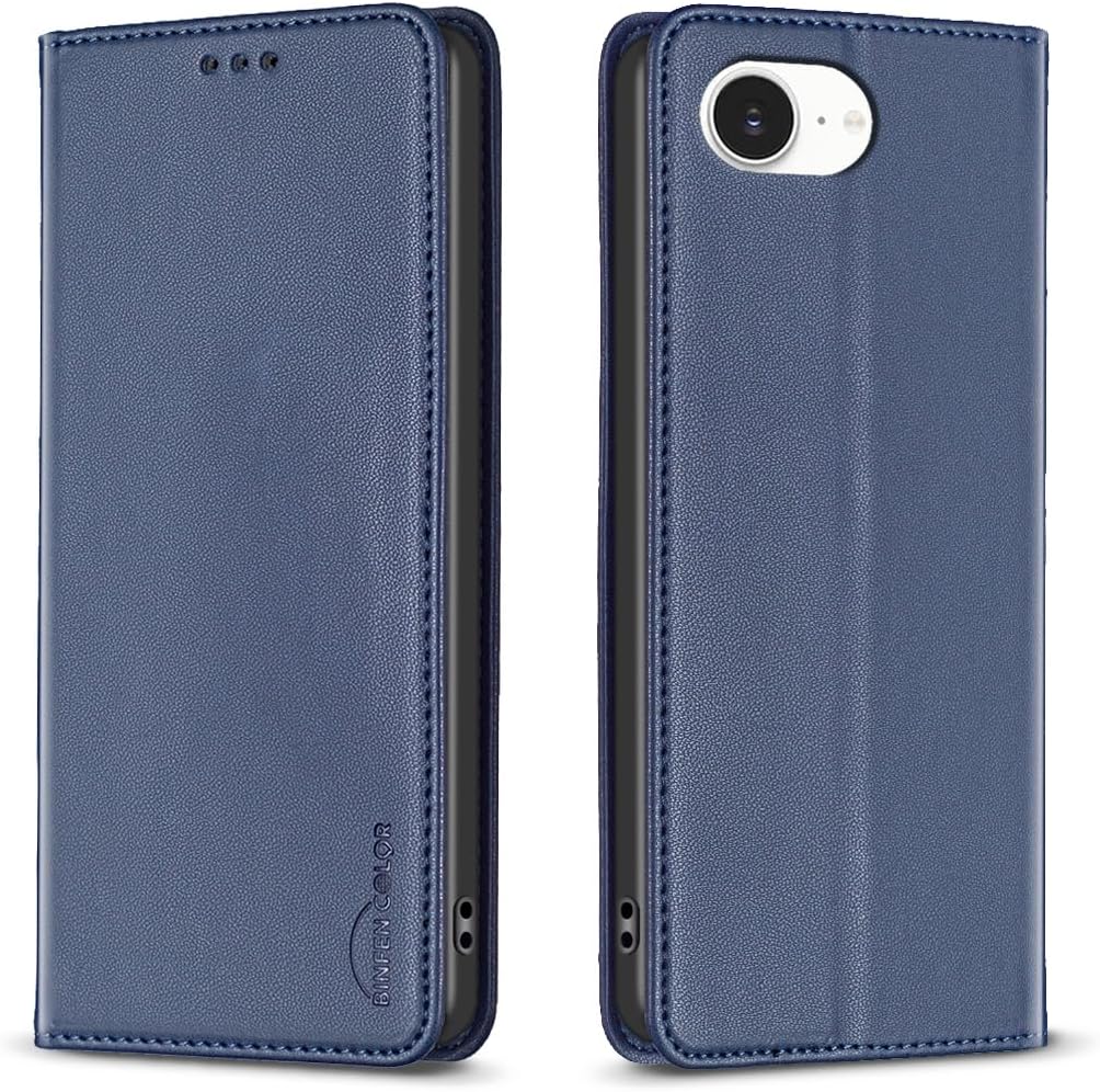 Leather Phone Case for iPhone 16E, Magnetic Leather Wallet Case, Flip Stand Shockproof Protection Gold