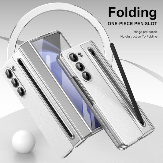 Lightweight phone case for Samsung Galaxy Z Fold5, hinged case supports wireless charging with lens protection, screen protector, complimentary stylus, drop-proof and fingerprint resistant