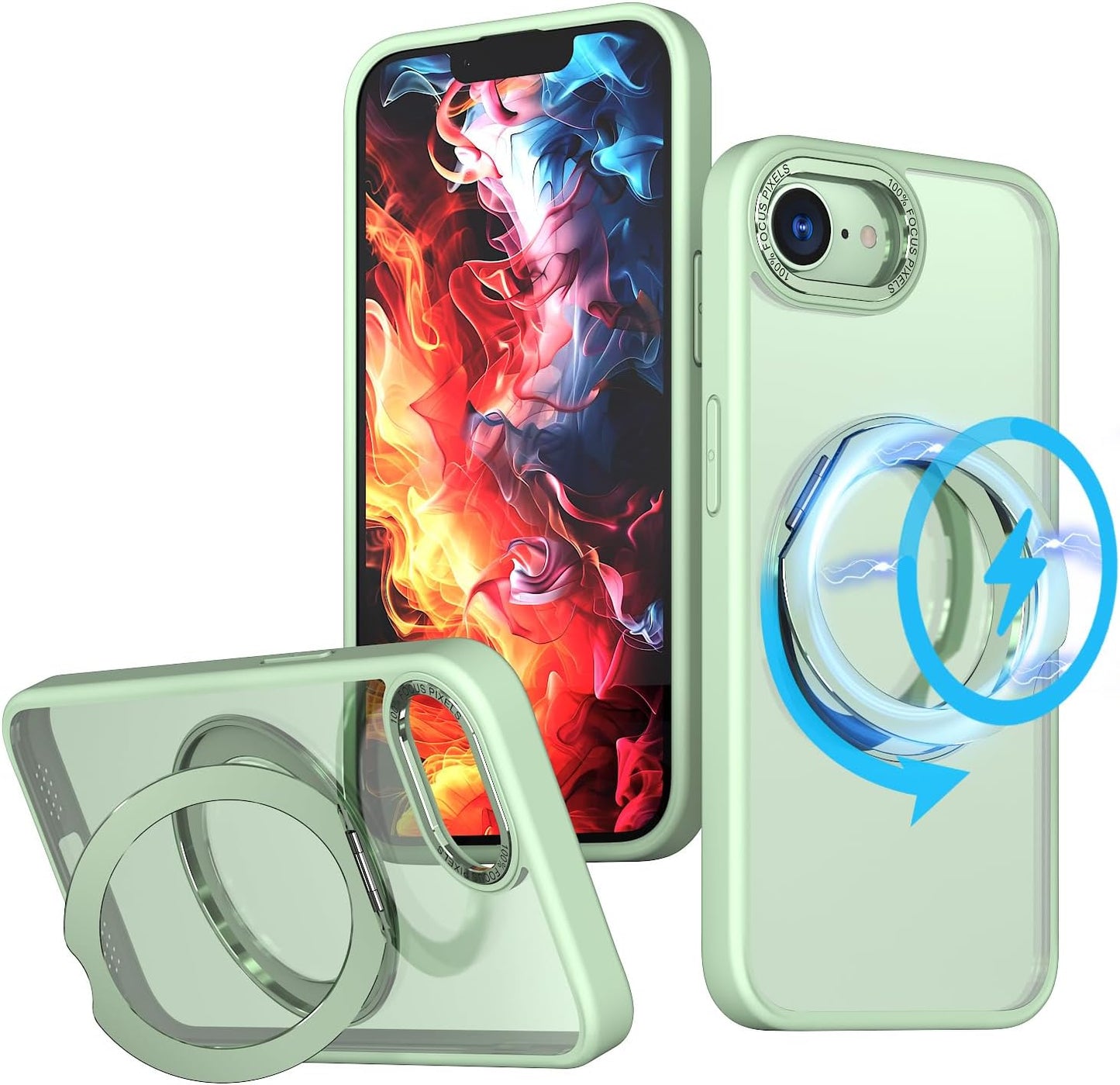 Magnetic phone case for iPhone 16E, 360° rotating bracket supports wireless charging, shockproof ultra-thin shell Gray