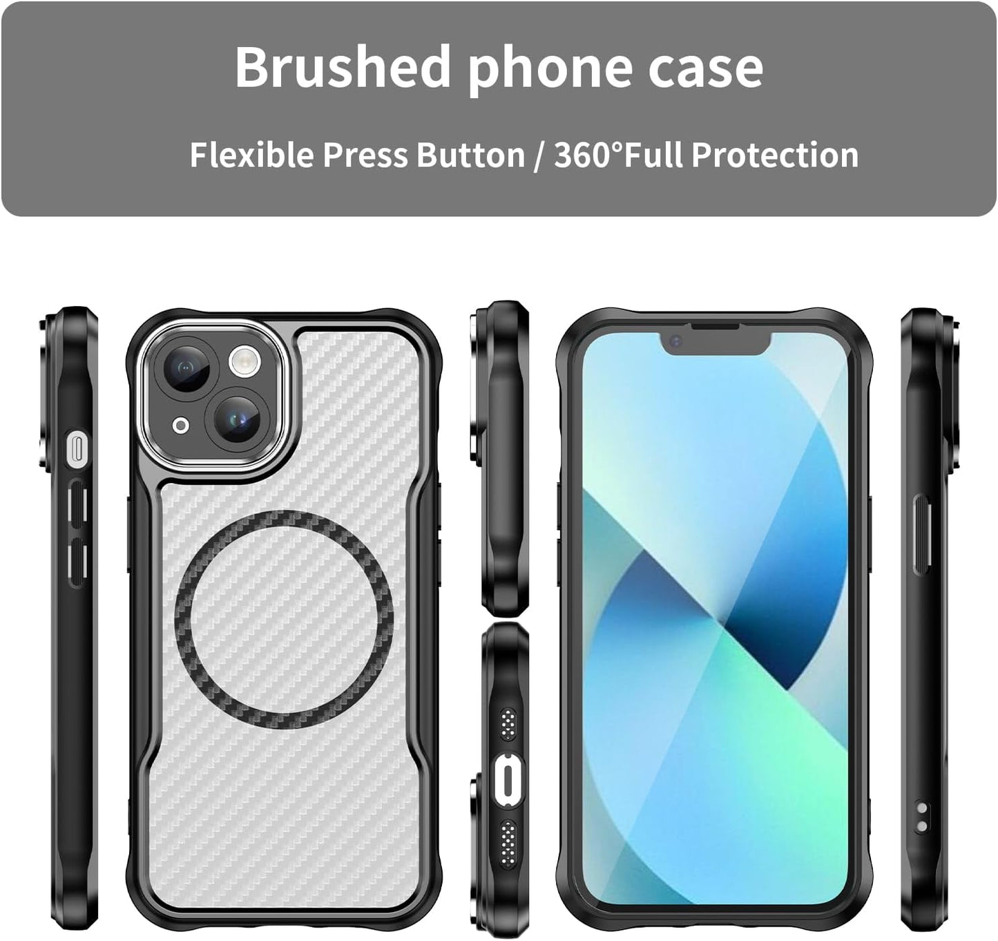 Magnetic carbon fibre case for iPhone 13, support wireless charging, carbon fibre shockproof slim case Purple