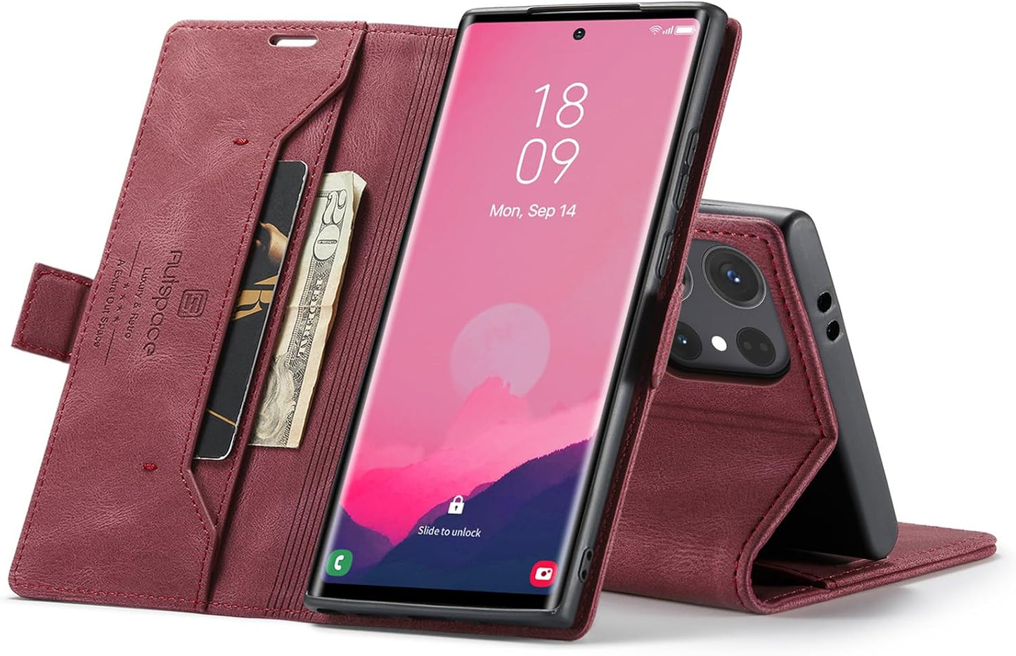 iTape Retro frosted soft leather mobile phone case for Samsung Galaxy S24 Ultra, RFID (anti-theft swipe), wallet card slot flip cover stand, Black