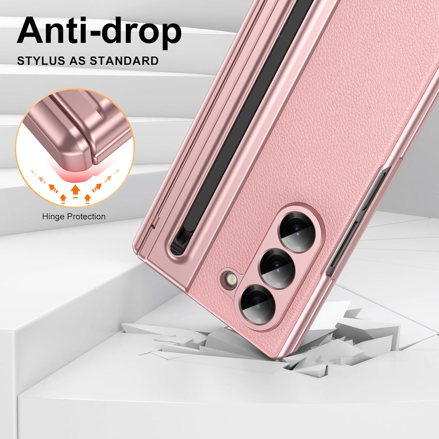 Lightweight phone case for Samsung Galaxy Z Fold6, hinged case supports wireless charging with lens protection, screen protector, complimentary stylus, drop-proof and fingerprint resistant