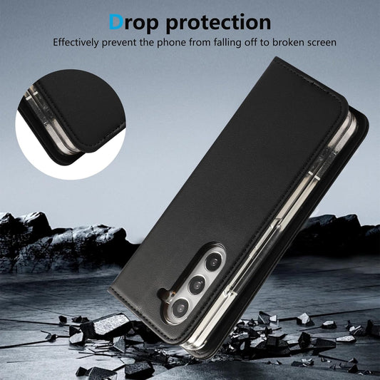 iTape Magnetic Leather Case for Samsung Galaxy Z Fold6, RFID Anti-theft Wallet Phone Case, Multi-Card Slot Magnetic Flip Cover Black