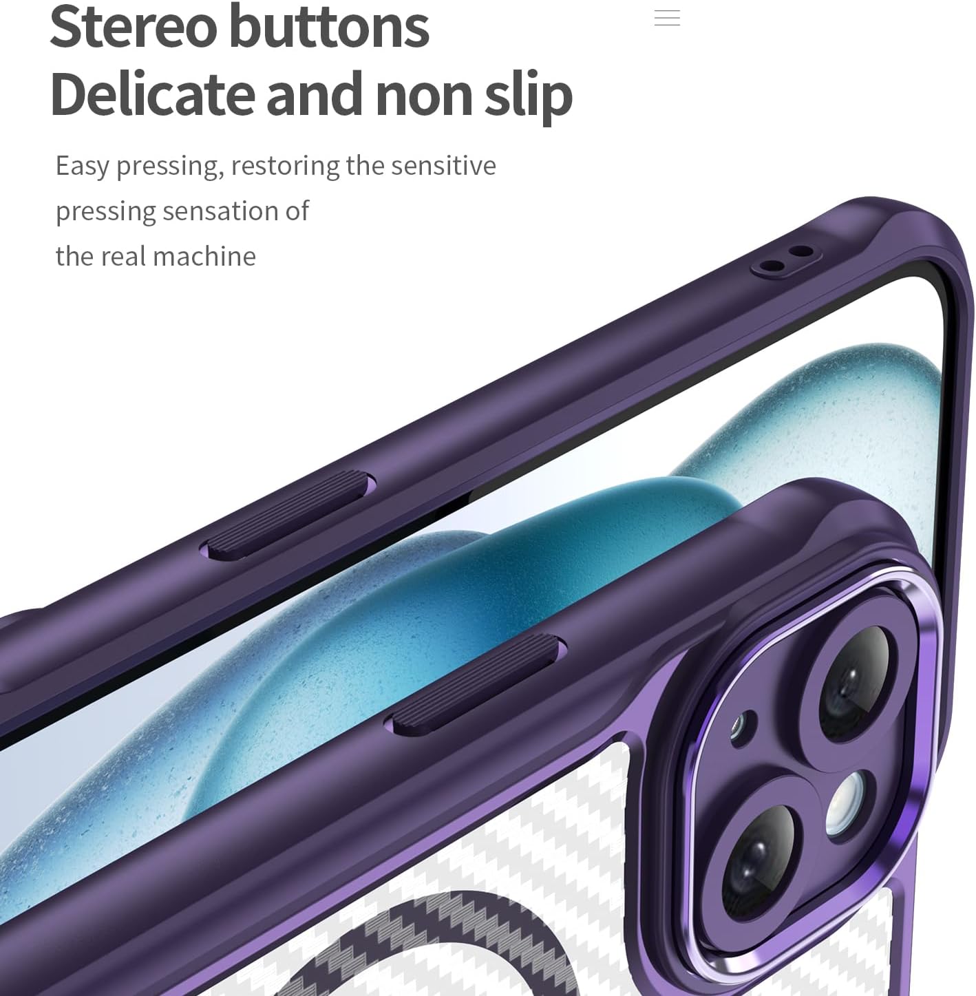 Magnetic carbon fibre case for iPhone 15, support wireless charging, carbon fibre shockproof slim case Blue